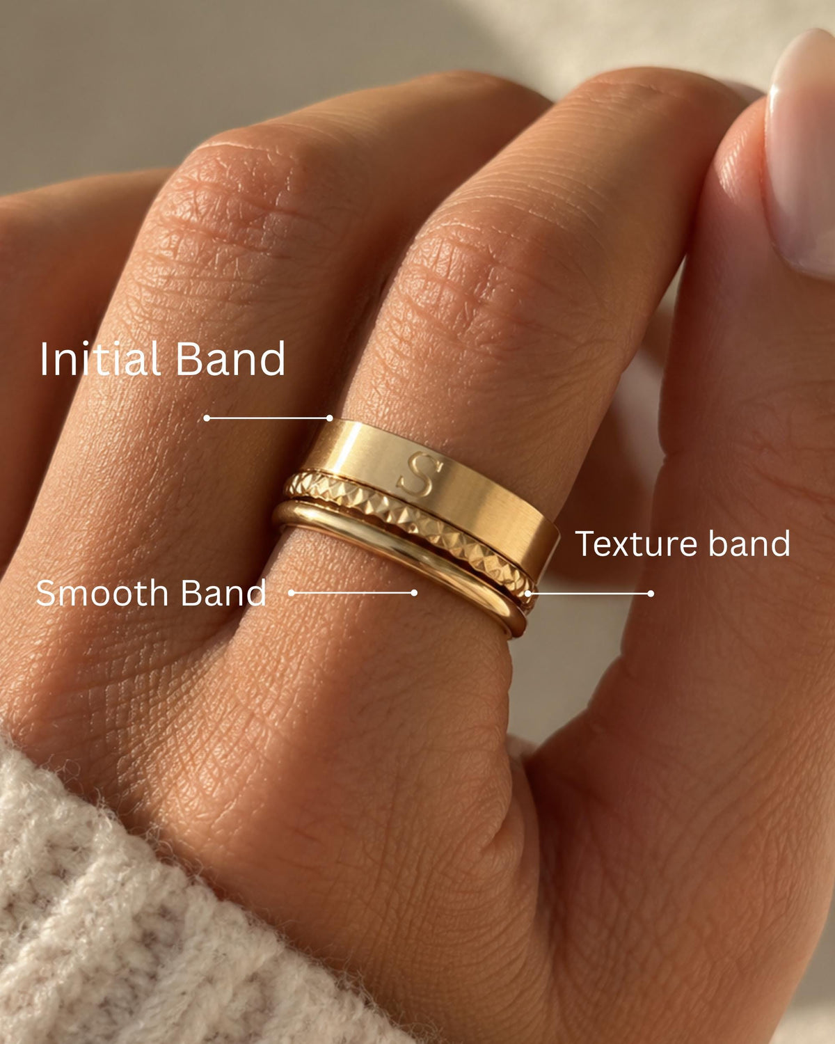 Gold Filled Stackable Ring Set Personalized Engraved Jewelry Gift Bridesmaid Initial Letter Band Minimalist Dainty Everyday Wear Custom Name