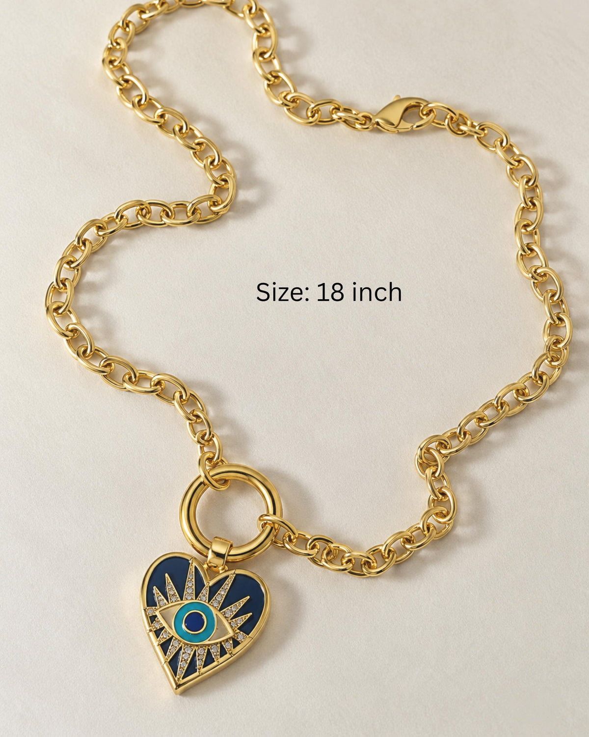 Evil Eye Necklace Heart Pendant Blue Lapis Lazuli Jewelry Gold Protection Charm Gift Spiritual Talisman Statement Gemstone Piece Layering