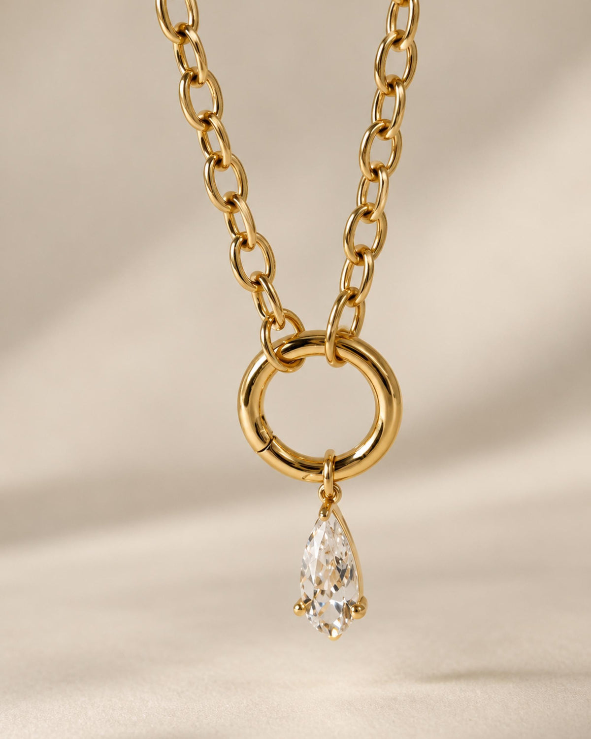 Bridesmaid Gift Collection Crystal Teardrop Pendant Charm Holder Statement Jewelry Bridal Party Wedding Accessory Layering Piece Chunky Link Style Woman Anniversary Present Elegant Design Everyday Wear CZ Crystal Details Beautiful Fashion