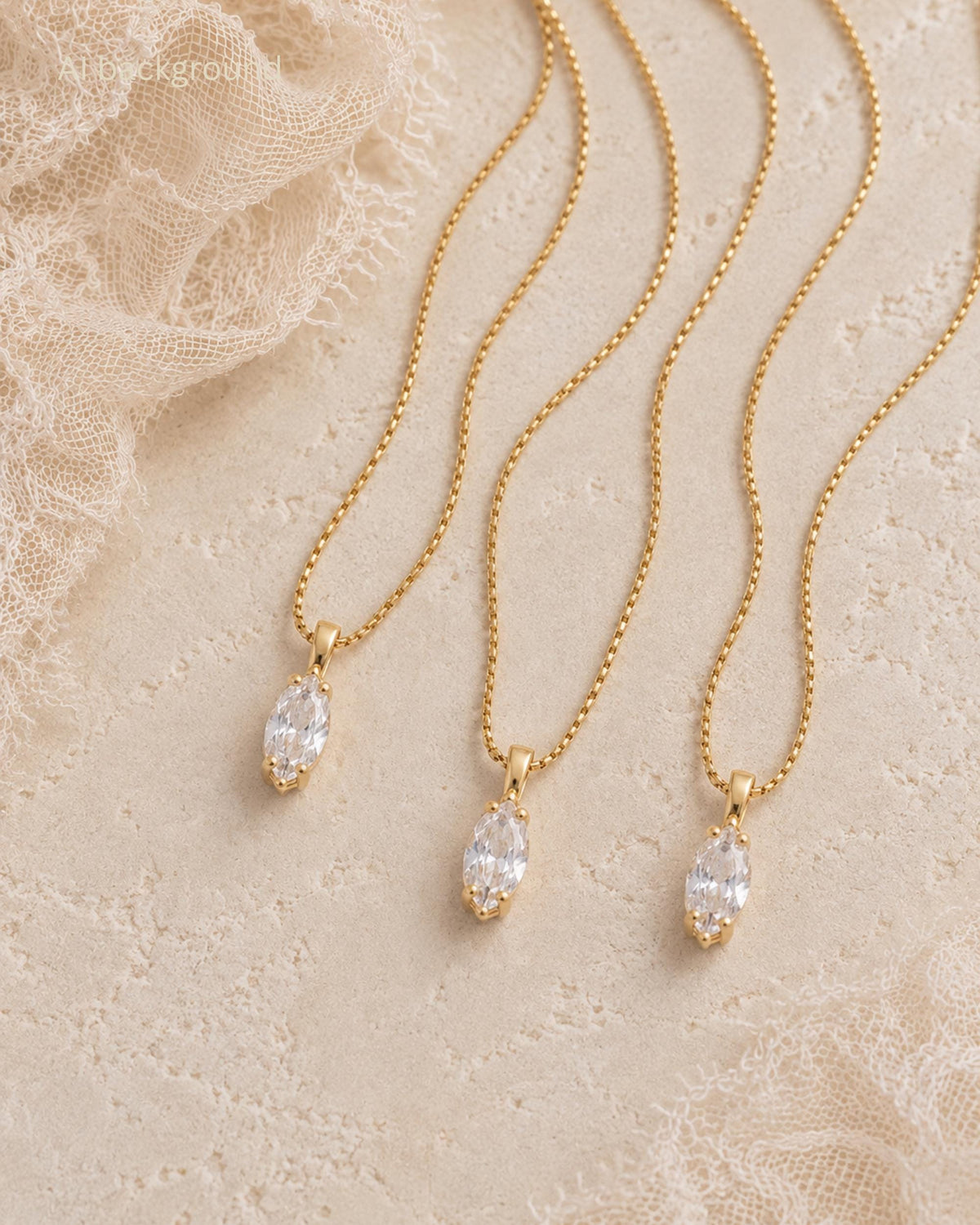 Bridesmaid Gift Set Gold Necklace Trio Wedding Party Matching Jewelry Collection Delicate Layered Minimalist Design Cubic Zirconia Pendant Charm Ball Chain Marquise Cut Stone Sparkle Bridal Accessory Perfect Proposal Present Thank You Gift