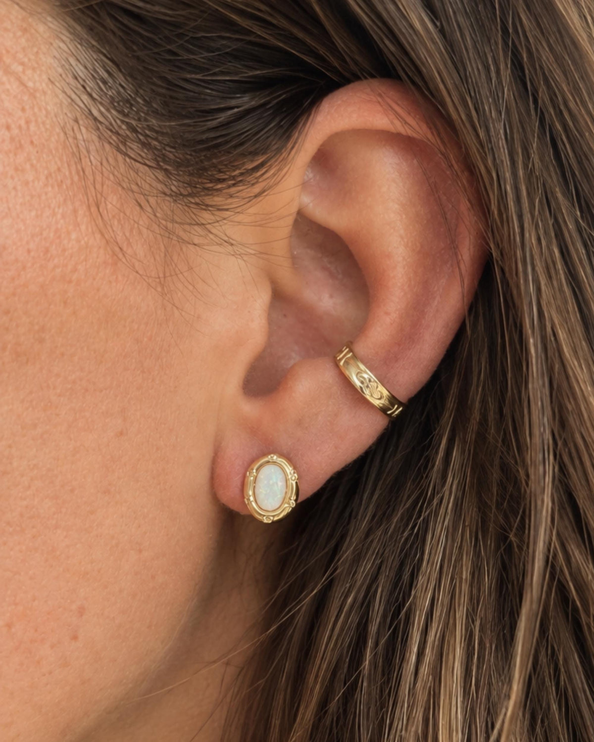 Matching Jewelry Set Opal Necklace Earring Collection Gold Filled Design October Birthstone Present Girlfriend Gift Woman Birthday Jewelry Anniversary Present Her White Gemstone Pendant Stud Combination Elegant Feminine Style Beautiful Opal