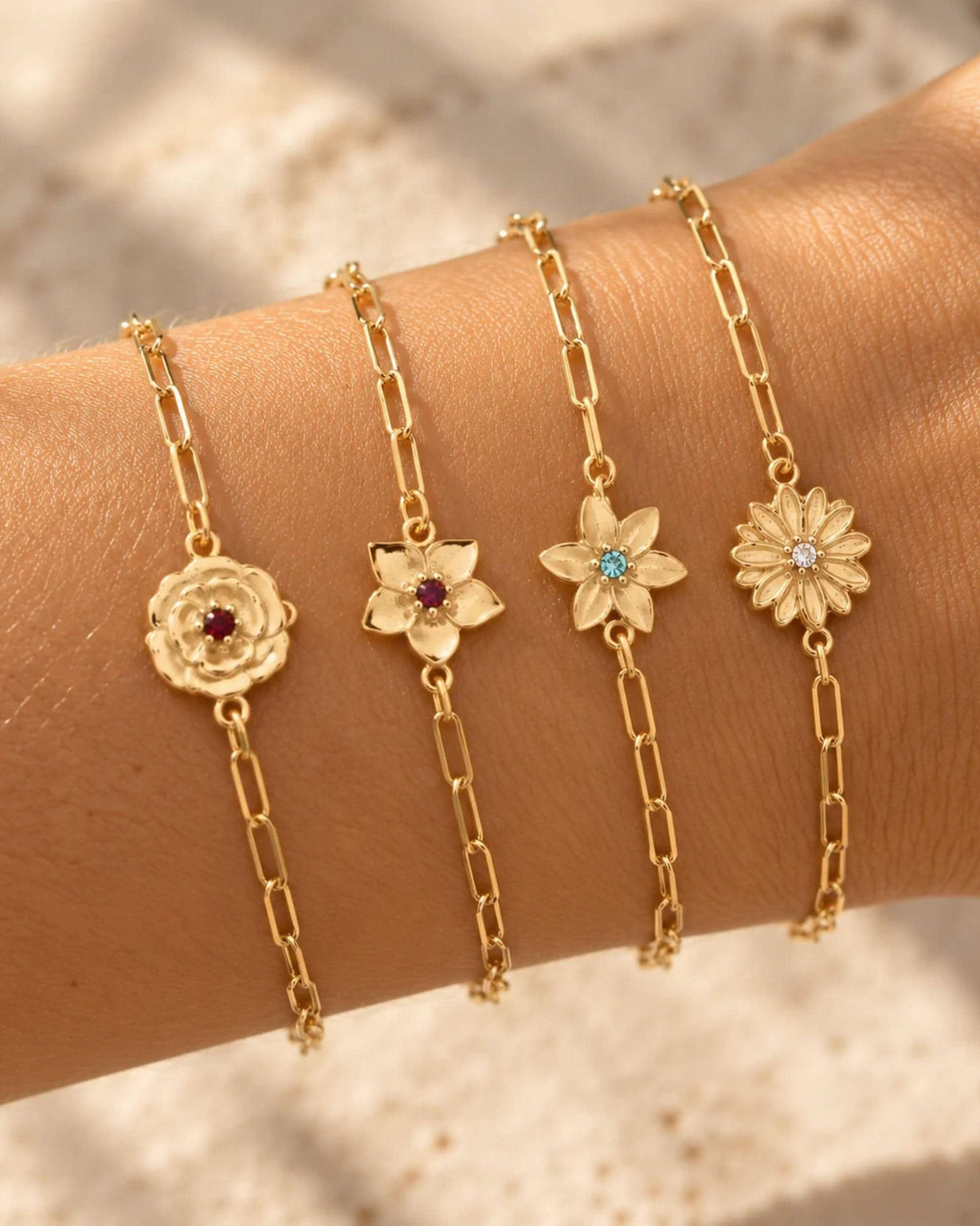 Birth Flower Bracelet Personalized Gift Gold Filled Chain Birthstone Jewelry Meaningful Present Birth Month Charm Dainty Delicate Design Perfect Birthday Gift Special Occasion Jewelry Waterproof Daily Wear Bracelet Non Tarnish Gold Jewelry