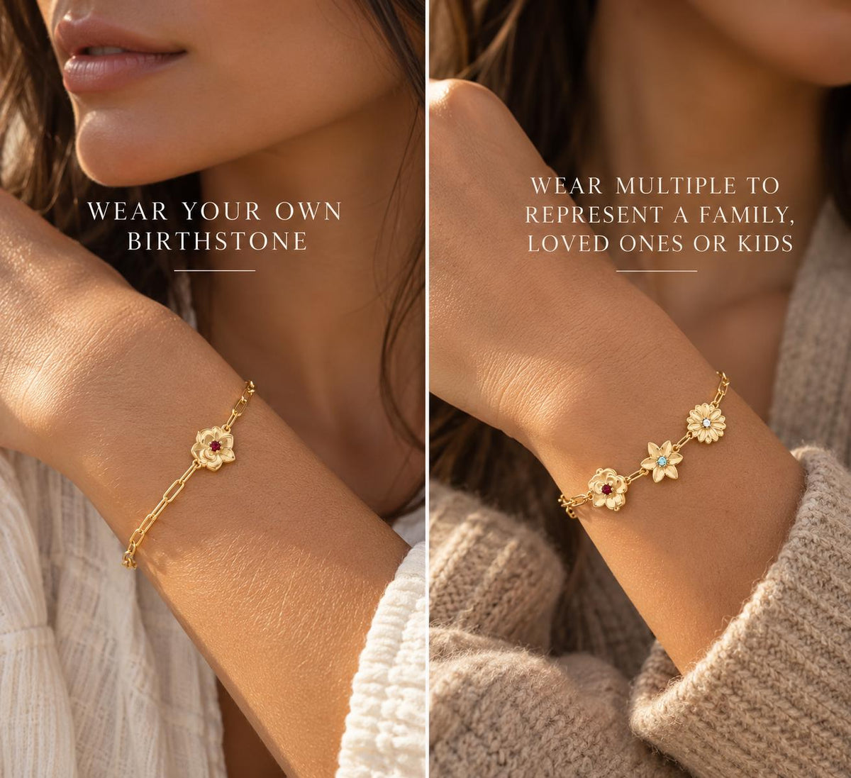 Vintage Inspired Birth Flower Jewelry Meaningful Birthstone Bracelet Gold Filled Chain Personalized Gift Birth Month Charm Bracelet Waterproof Non Tarnish Gold Jewelry Dainty Delicate Design Everyday Wear Bracelet Genuine Crystal Birthstone