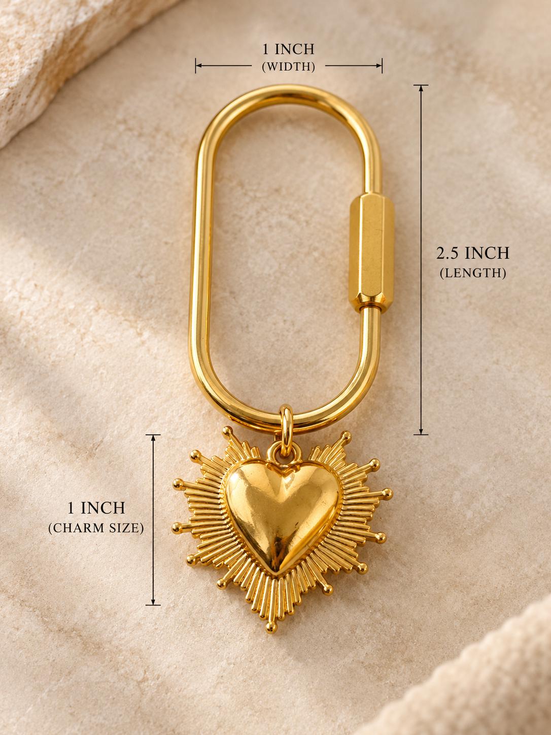Sunburst Heart Bag Charm Gold Boho Purse Accessory Vintage Style Cool Girl Gift