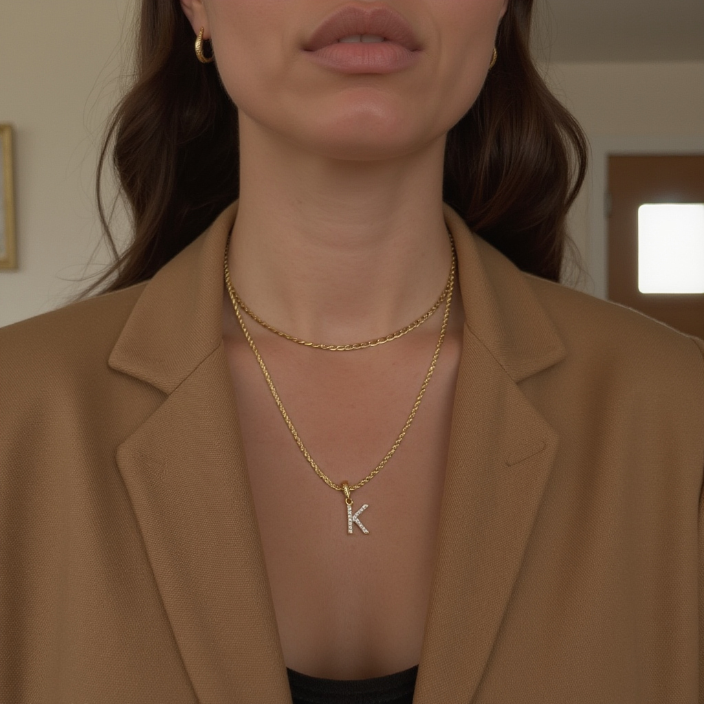 Pave´ Initial Charm Necklace