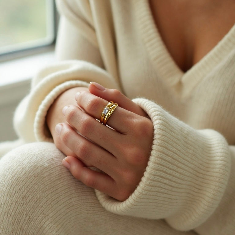 Double Band Gold Ring Set