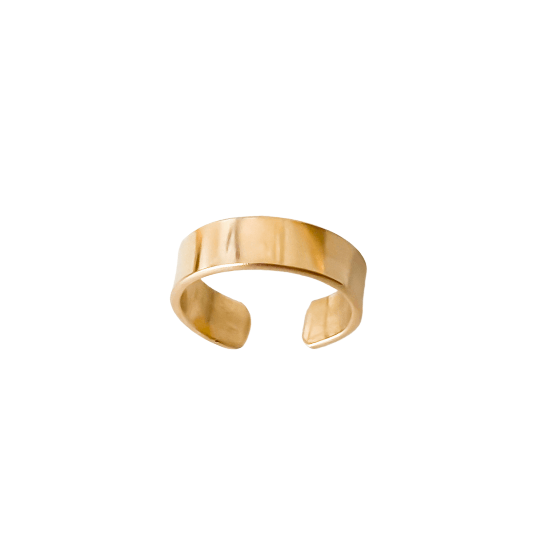 A gold Level Ear Cuff, featuring a smooth, wide-band design with a polished finish, displayed on a white background.