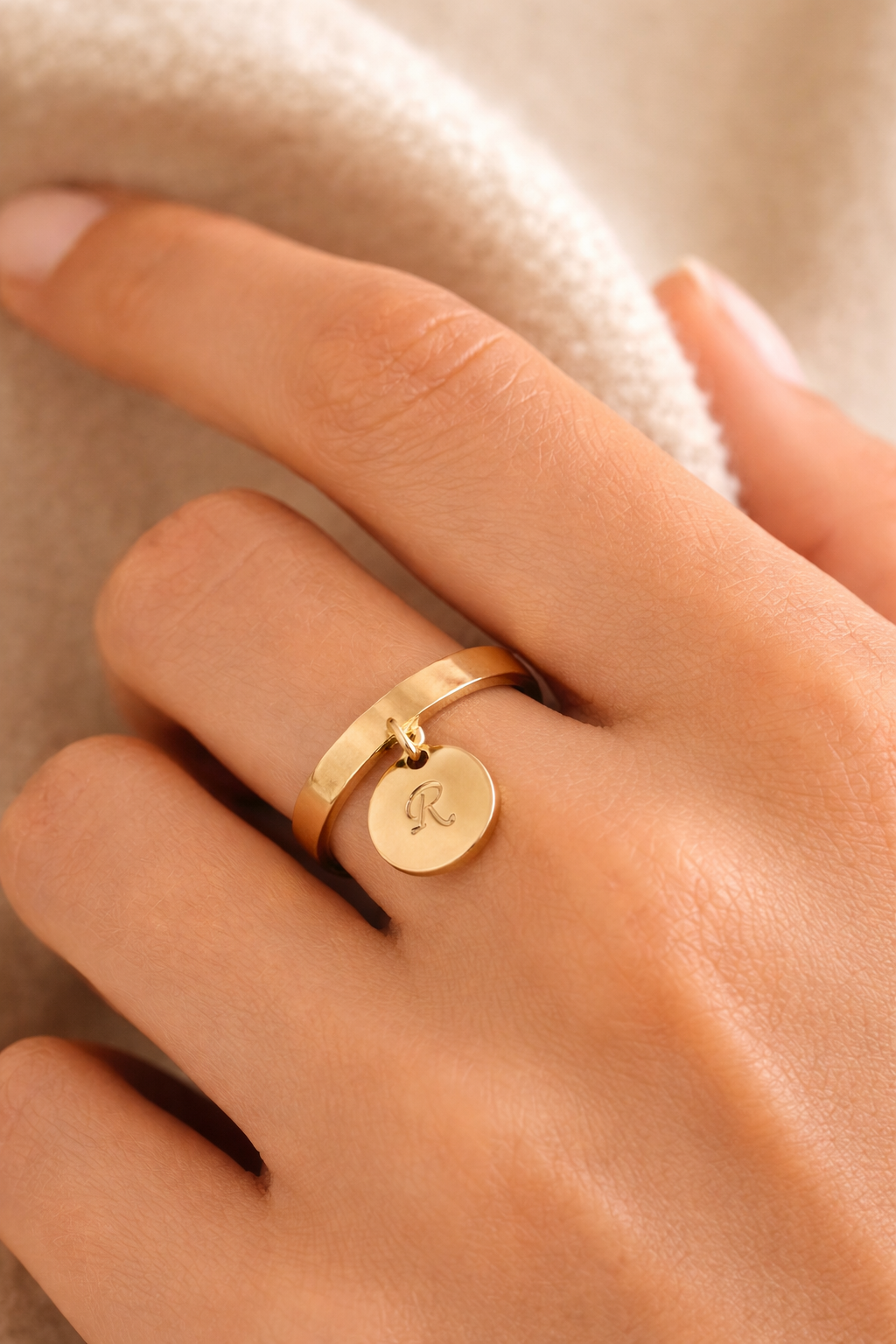 Monogram Initial Charm Ring - Gold Filled