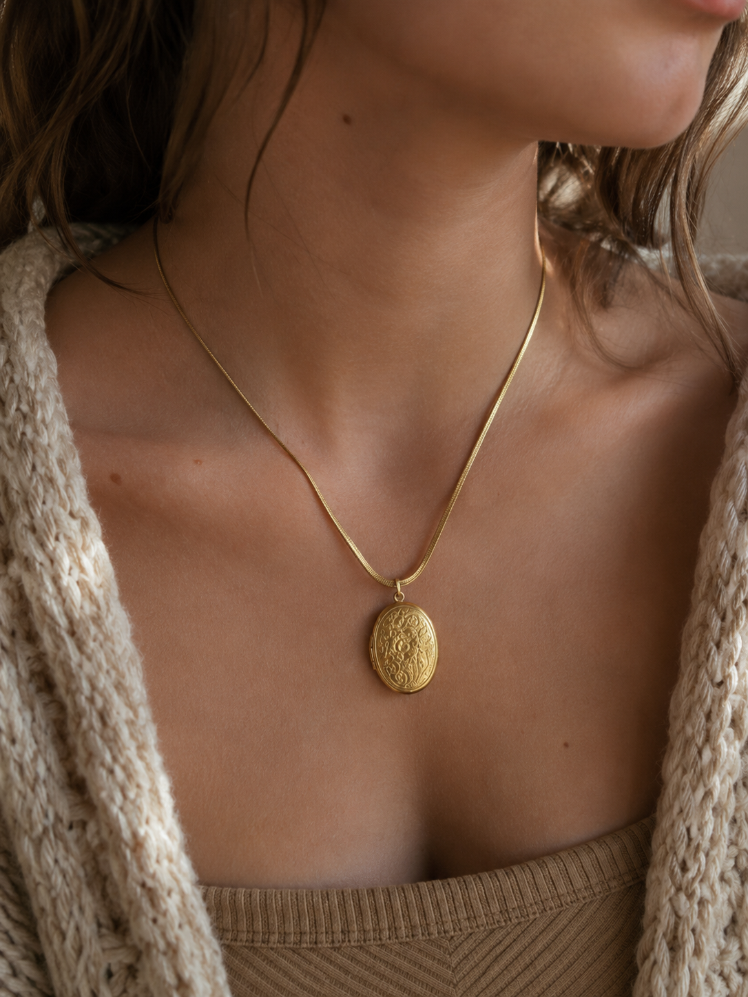 Oval Floral Locket Necklace