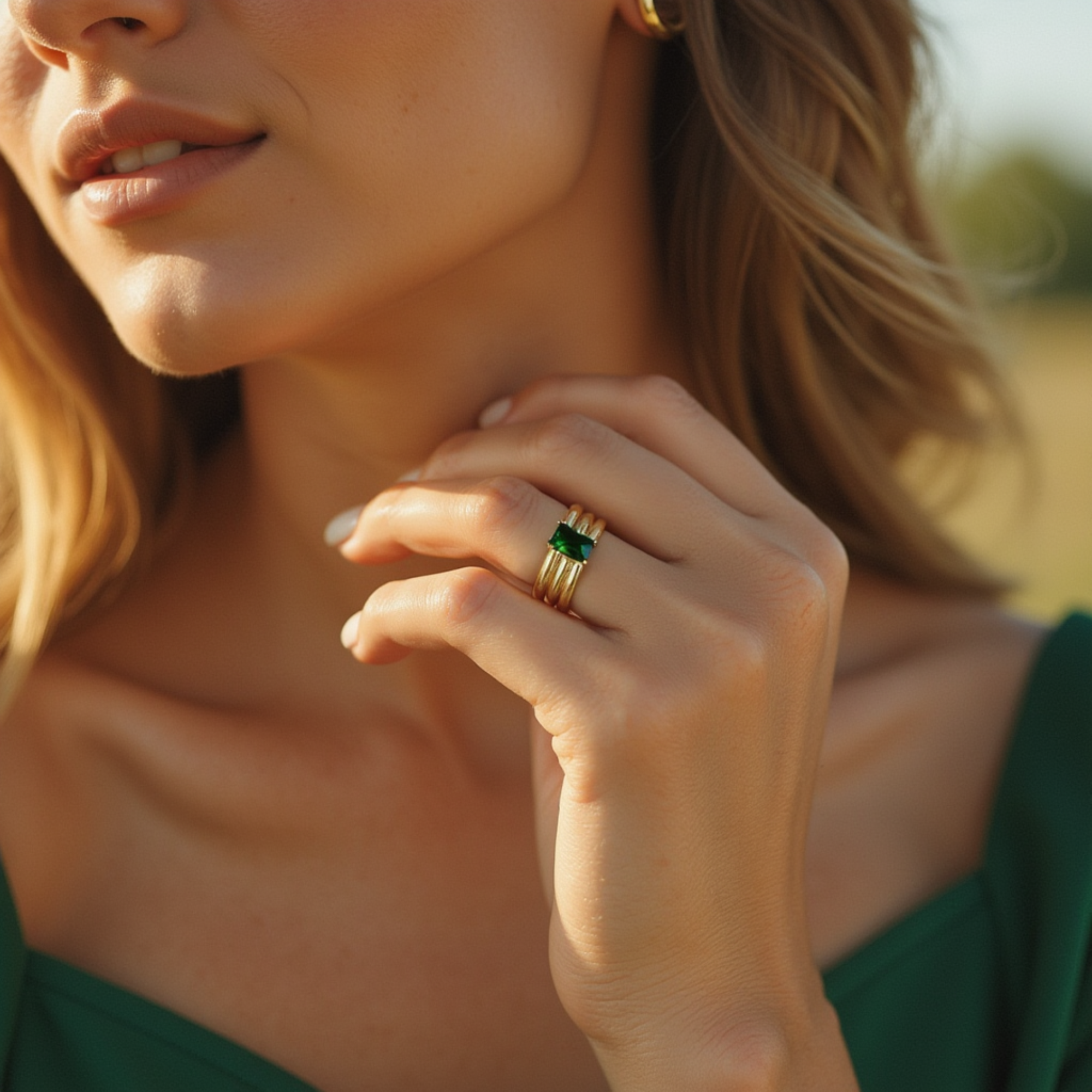 Triple Band Emerald Ring