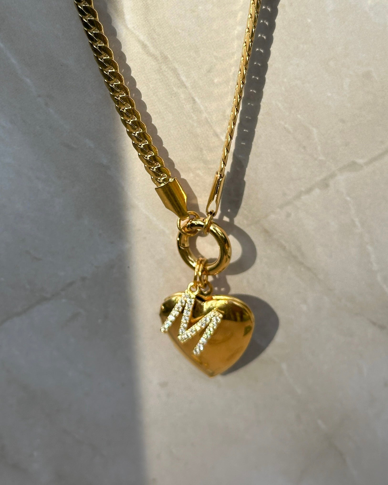 Initial Heart Locket Charm Necklace