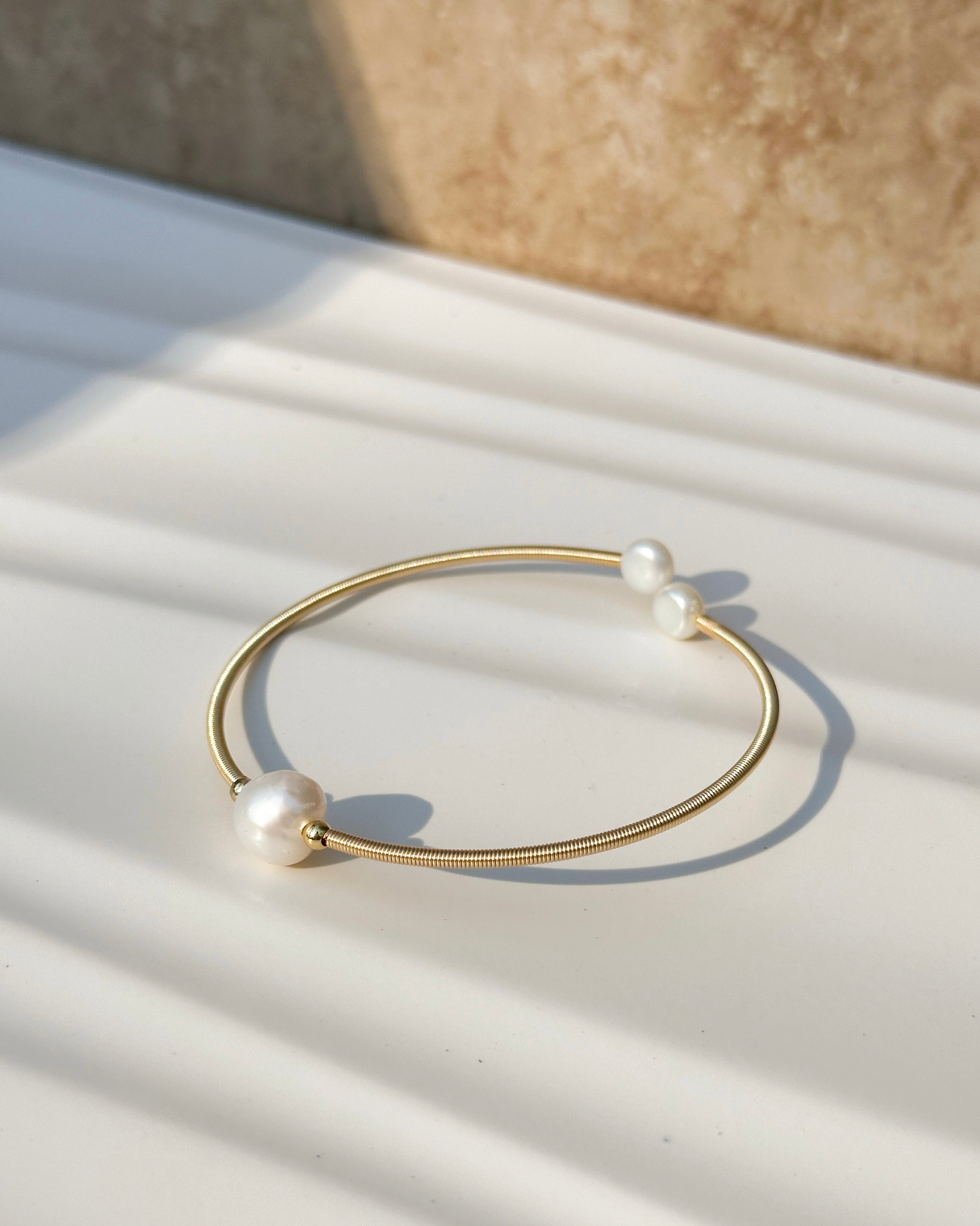 Freshwater Pearl Bracelet Gold Wire Design Elegant Wedding Collection Adjustable Bangle Style Premium Quality Construction Beautiful Bridal Accessory Special Occasion Piece Handcrafted Details Wedding Day Essential Perfect Bridesmaid Gift