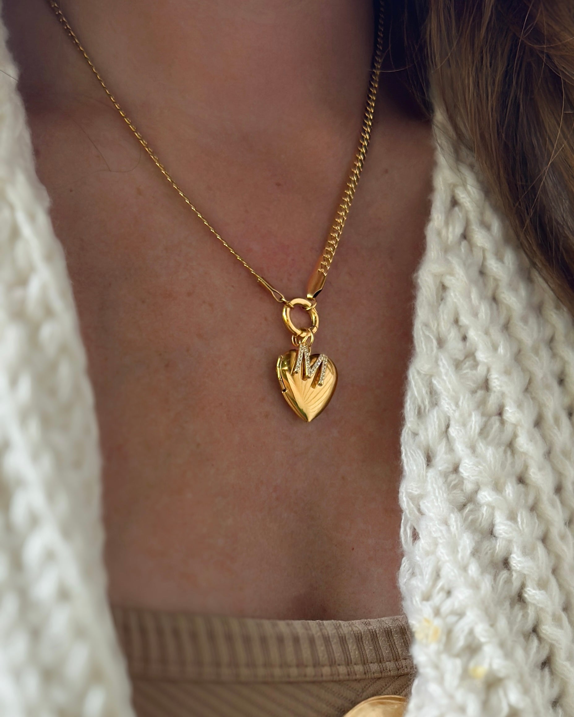 Initial Heart Locket Charm Necklace
