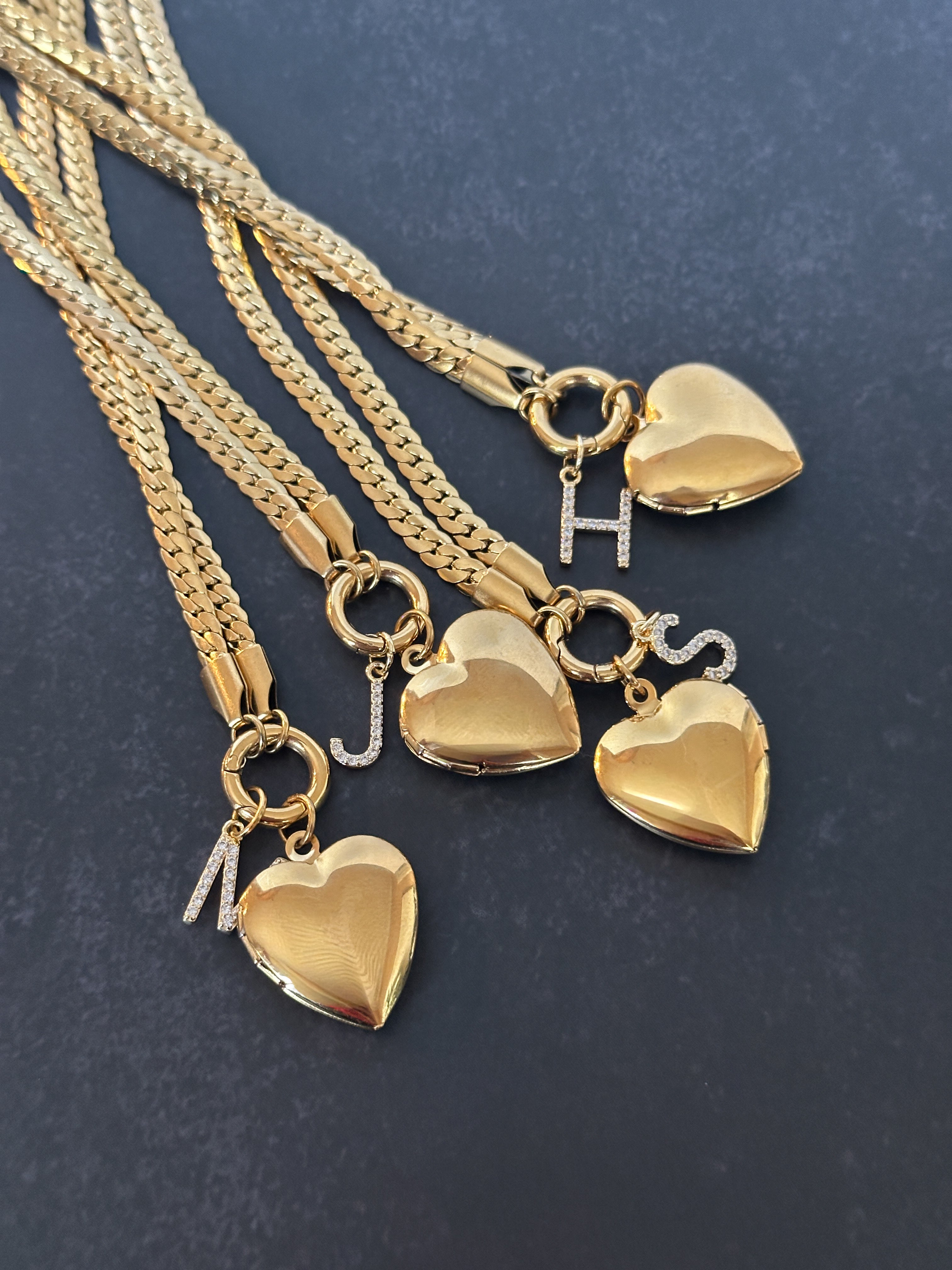 Initial Heart Locket Charm Necklace