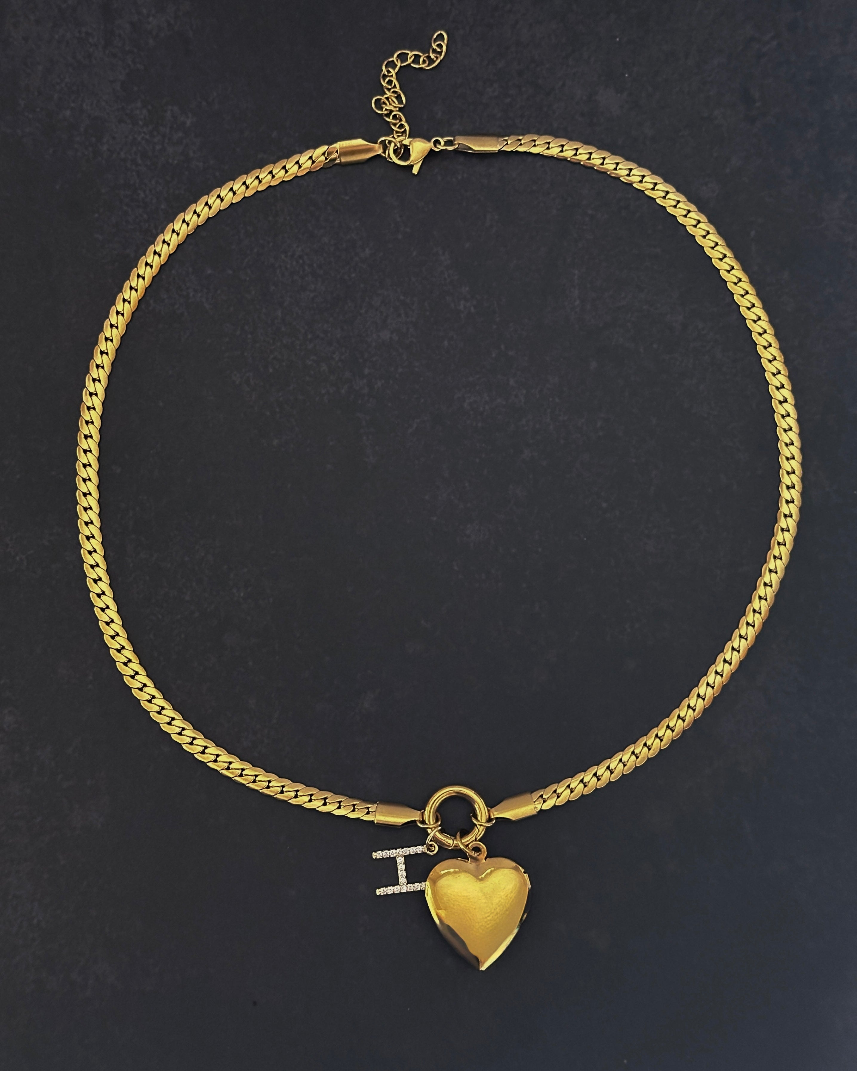 Initial Heart Locket Charm Necklace