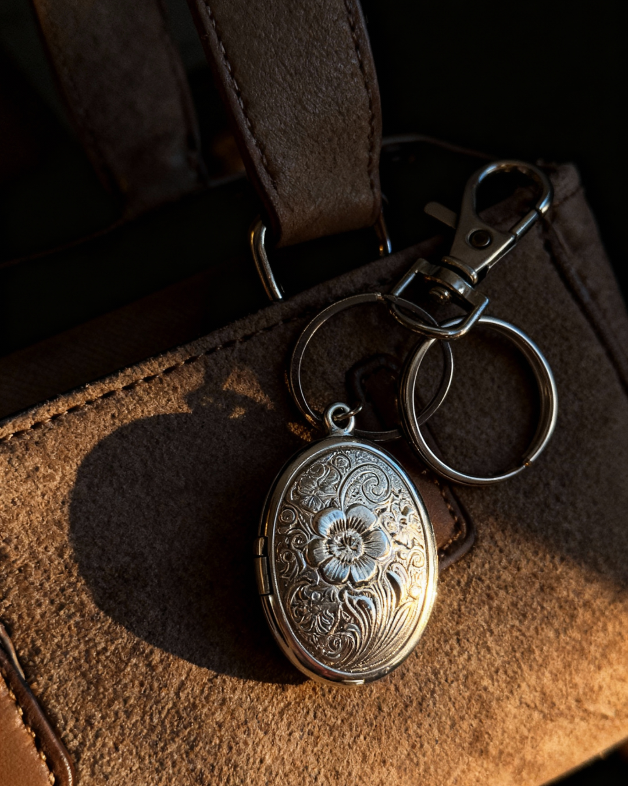 Gold Plated Photo Locket Key Chain Bag Charm Vintage Inspired Oval Frame Classic Memory Keeper Collection Beautiful Heirloom Quality Construction Swivel Clasp Attachment Fashion Forward Accessory Perfect Gift Essential Photo Display