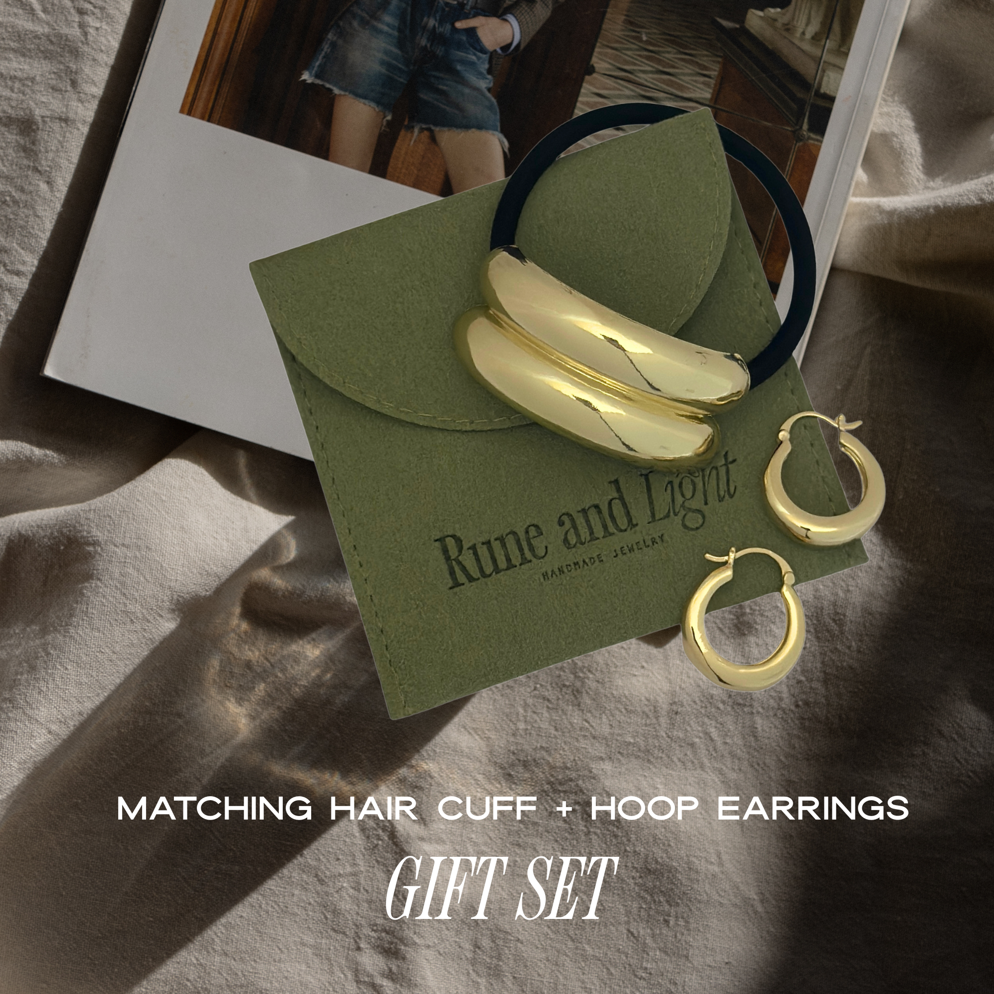 Gold Hair Cuff + Hoops Set