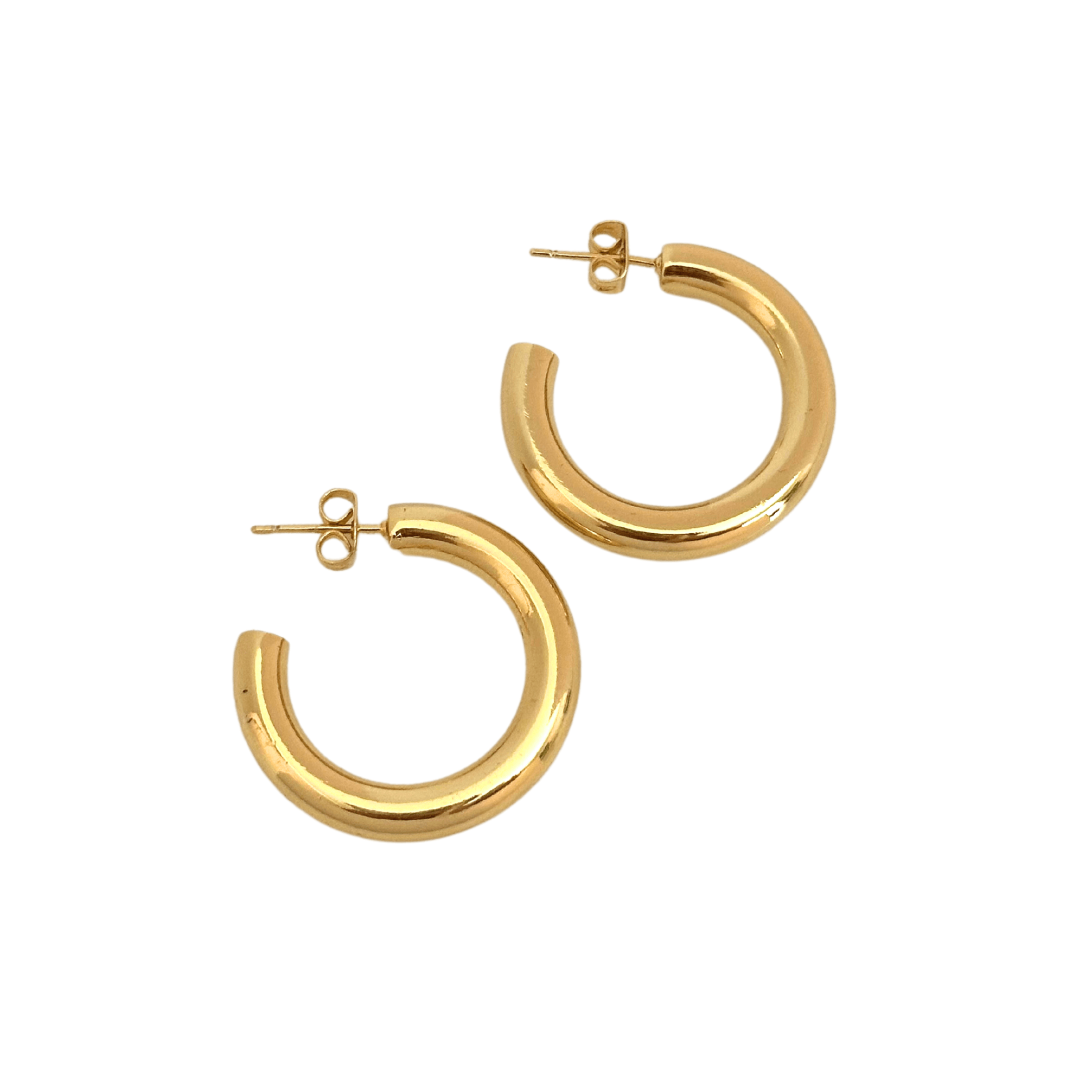Gold hoop earrings with a polished finish and post-back closures, these Cali Tube Hoops are lightweight staples for any jewelry collection.