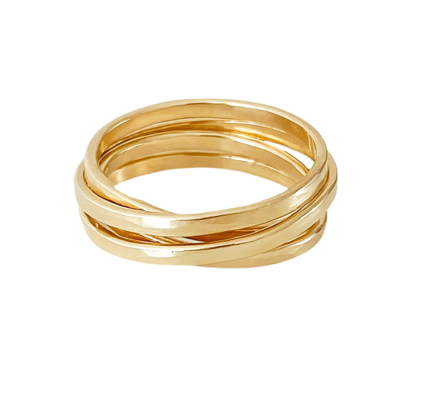 Statement Ring Multi Band Stacked Ring Gold Crossover Band Modern Fashion Style Handmade Jewelry Piece Hammered Metal Texture Gold Filled Construction Unique Band Pattern Contemporary Fashion Look Everyday Wear Collection Special Occasion