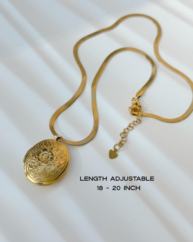 Oval Floral Locket Necklace