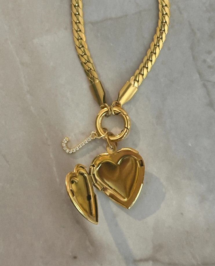 Initial Heart Locket Charm Necklace