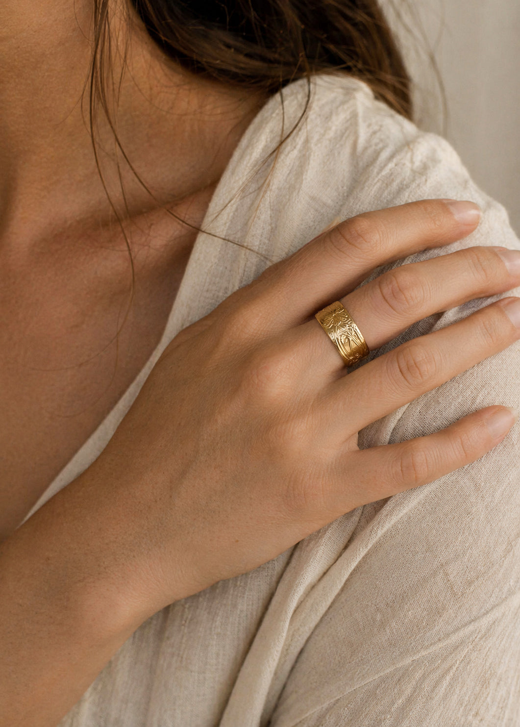 Marigold Ring - Floral Engraved Cigar Band