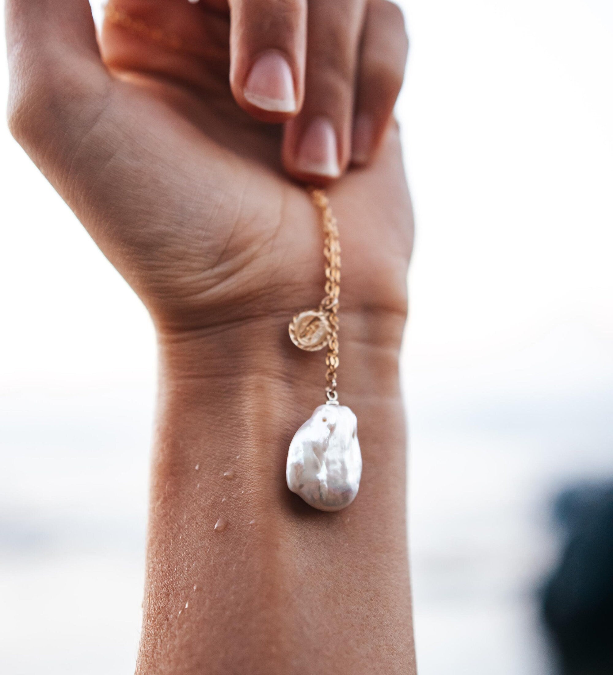 Gold Filled Baroque pearl coin necklace gold large freshwater pearl 14k non tarnish water proof summer necklace