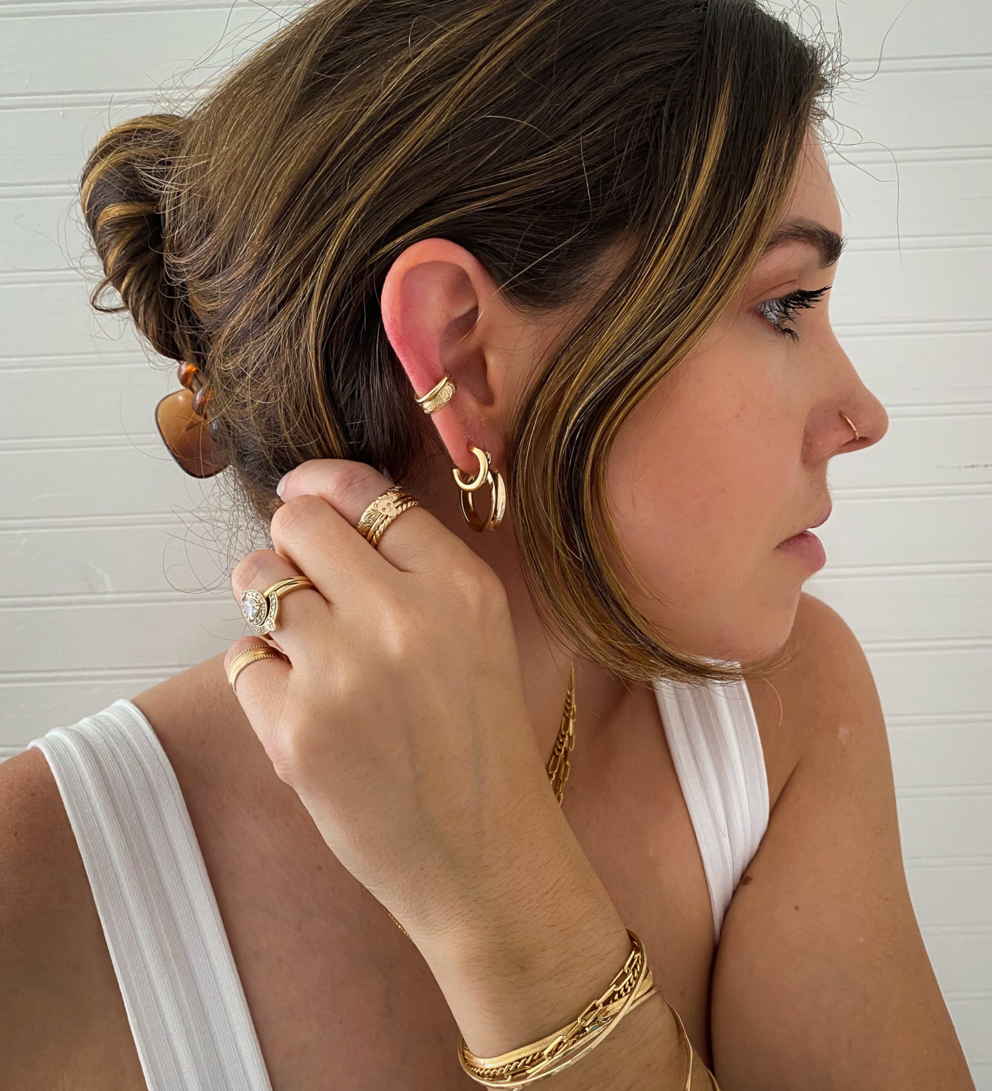 Set of 4 Ear Cuffs Stack Conch Earrings No Piercing Huggie Wire Ear Cuff Sets Non Pierced Gold Filled Never Take Off