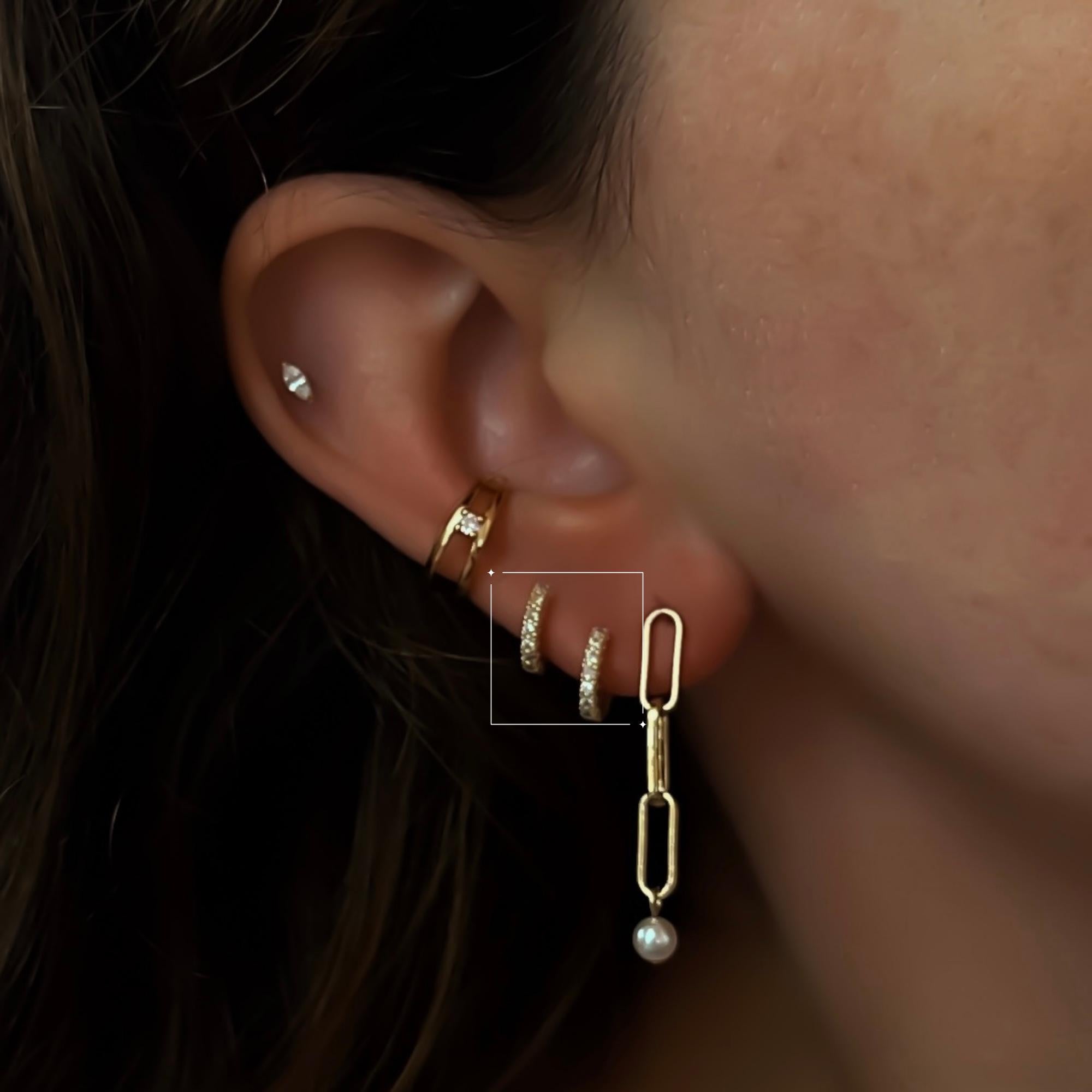 Tiny Huggie CZ Diamond Hoop Sterling Silver Earrings Dainty Crystal Design Gold Plated Huggie Collection Petite Size Everyday Elegant Style Hypoallergenic Comfort Essential Seven Stone Detail Classic Wedding Jewelry Beautiful Gift Choice