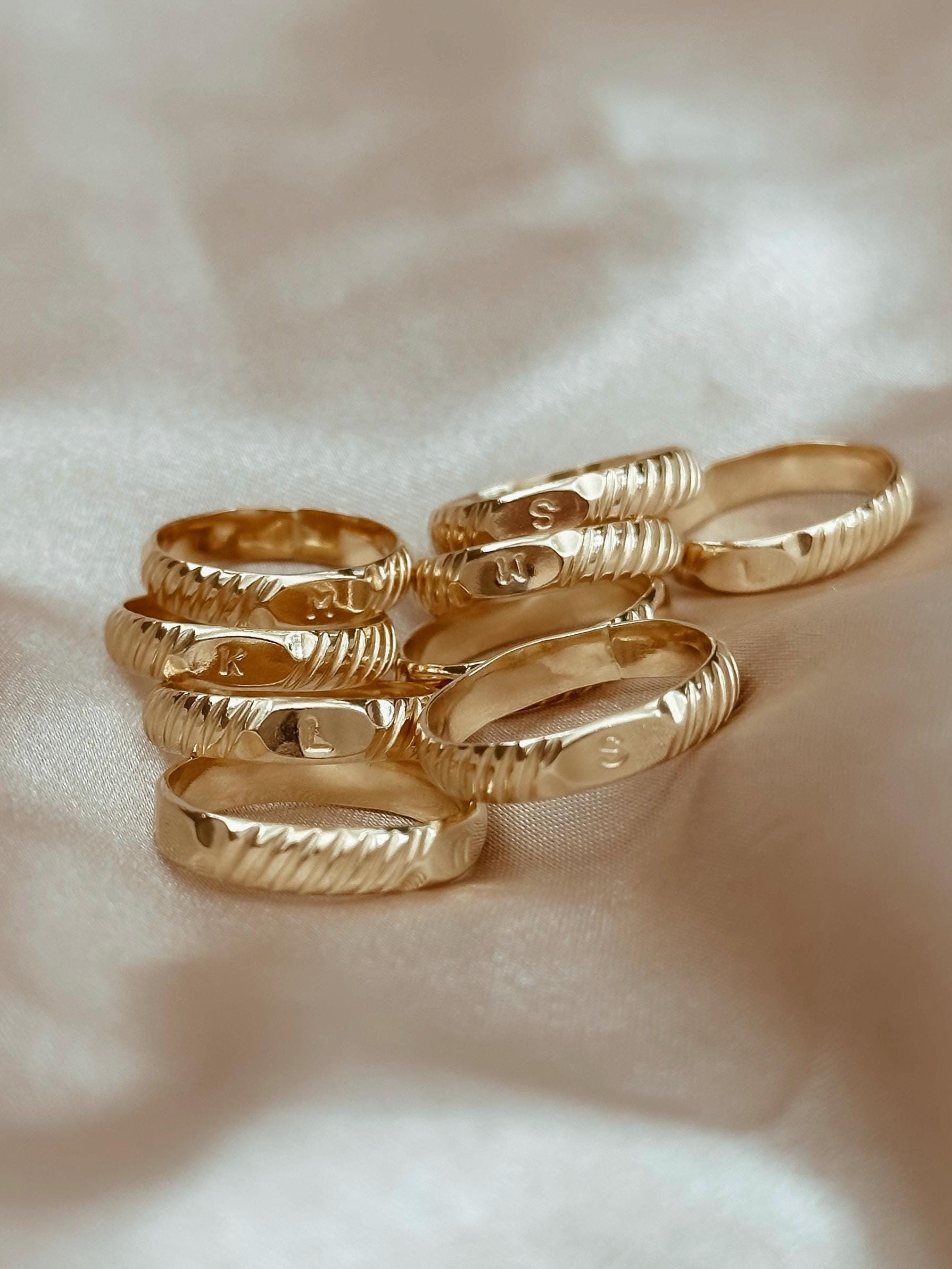 Ring Set Initial Signet Gold Filled Stacking Jewelry Set Personalized Gift Birthday Minimalist Design Custom Letter Monogram Dainty