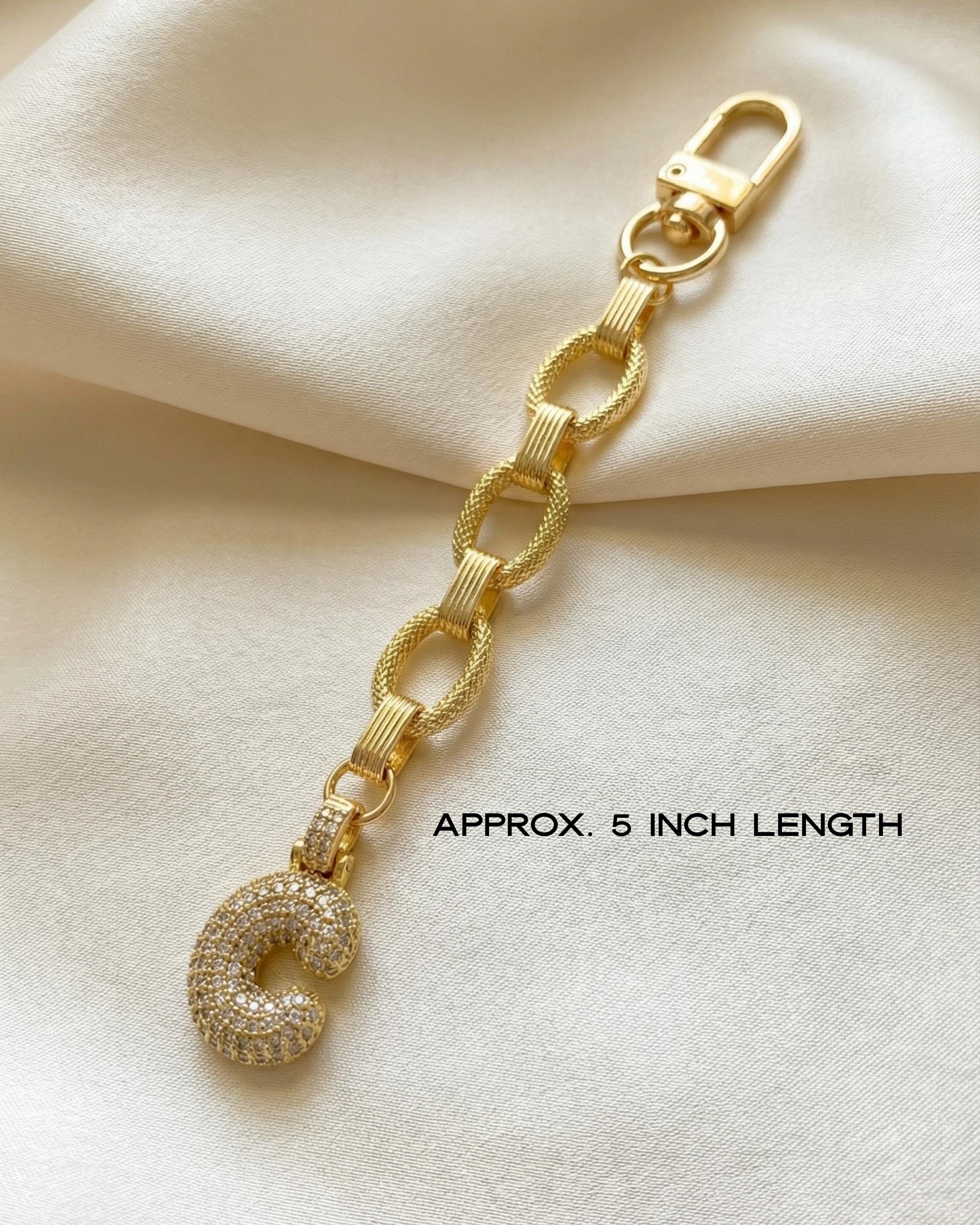 Bubble Letter Keychain Personalized Gift Initial Charm Crystal Bag Decoration Gold Accessory Monogram Attachment Elegant Design Sparkly