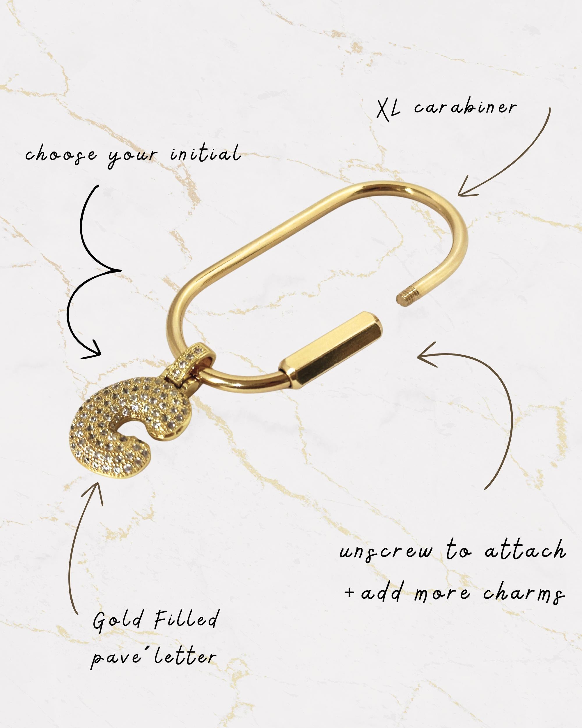 Personalized Initial Bag Charm for Bridesmaids, Gold Letter Carabiner Charm, Bridal Party Gift, Purse Accessory
