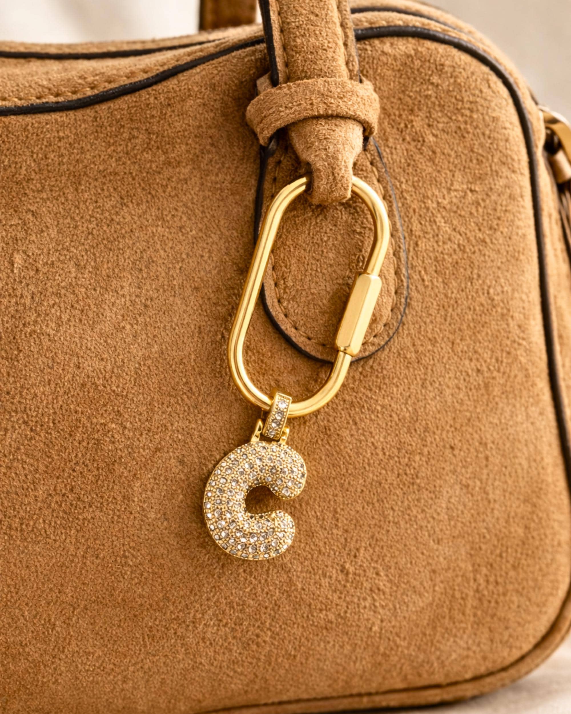 Personalized Initial Bag Charm for Bridesmaids, Gold Letter Carabiner Charm, Bridal Party Gift, Purse Accessory