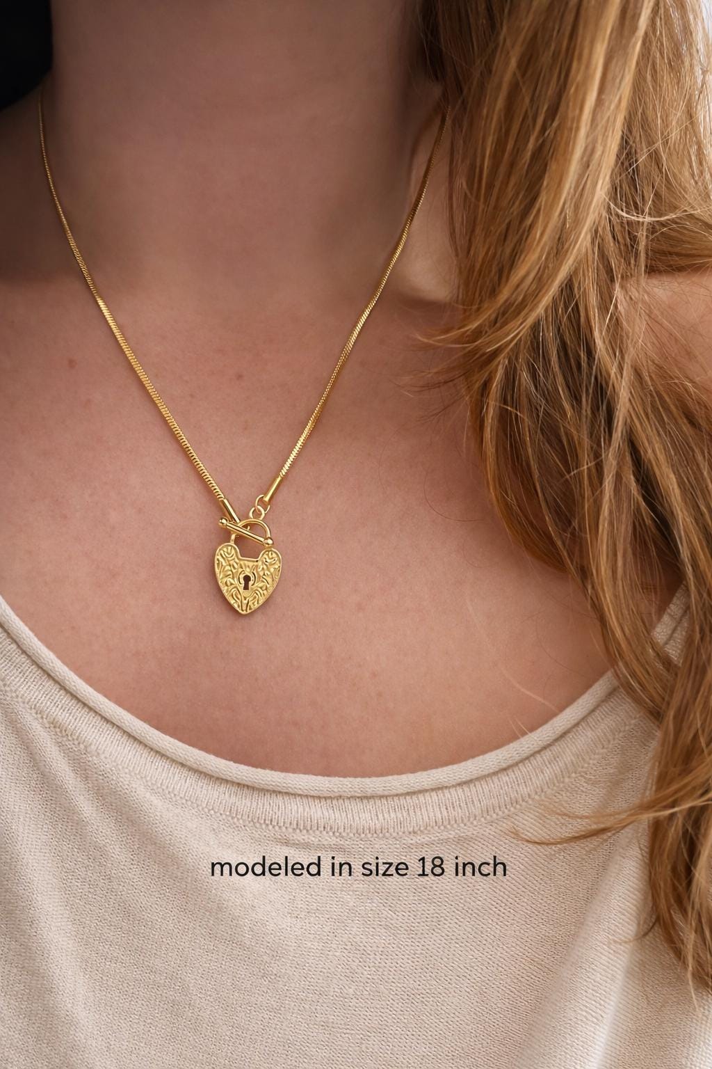 Gold Heart Padlock Pendant Necklace Romantic Gift Vintage Inspired Keyhole Design Stainless Steel Toggle Clasp Snake Chain Anniversary