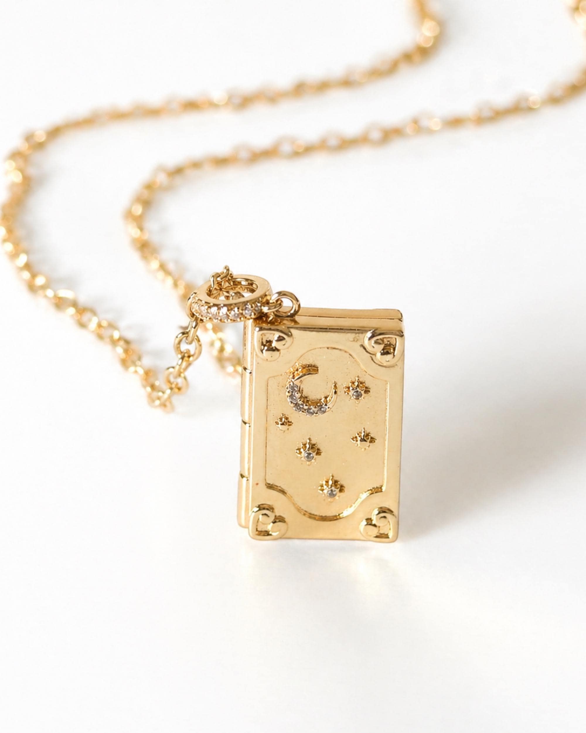 Book Lover Locket Necklace Celestial Book Pendant Gold Secret Quote Jewelry Reader Gift for Her Literary Necklace Aesthetic