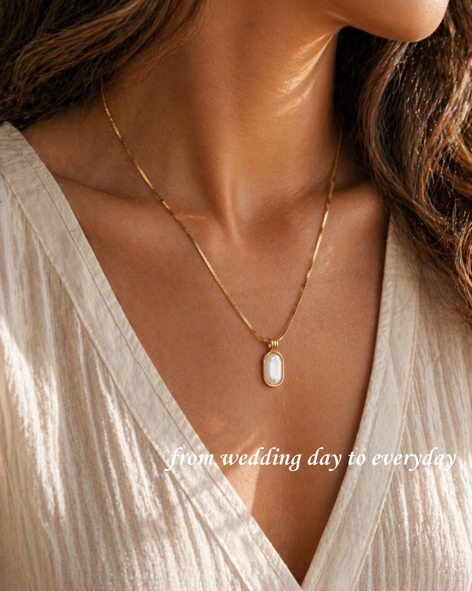 Minimalist Bridal Pearl Necklace, Dainty Mother of Pearl Wedding Jewelry, Simple Elegant Bride Necklace, Delicate Wedding Day Accessory