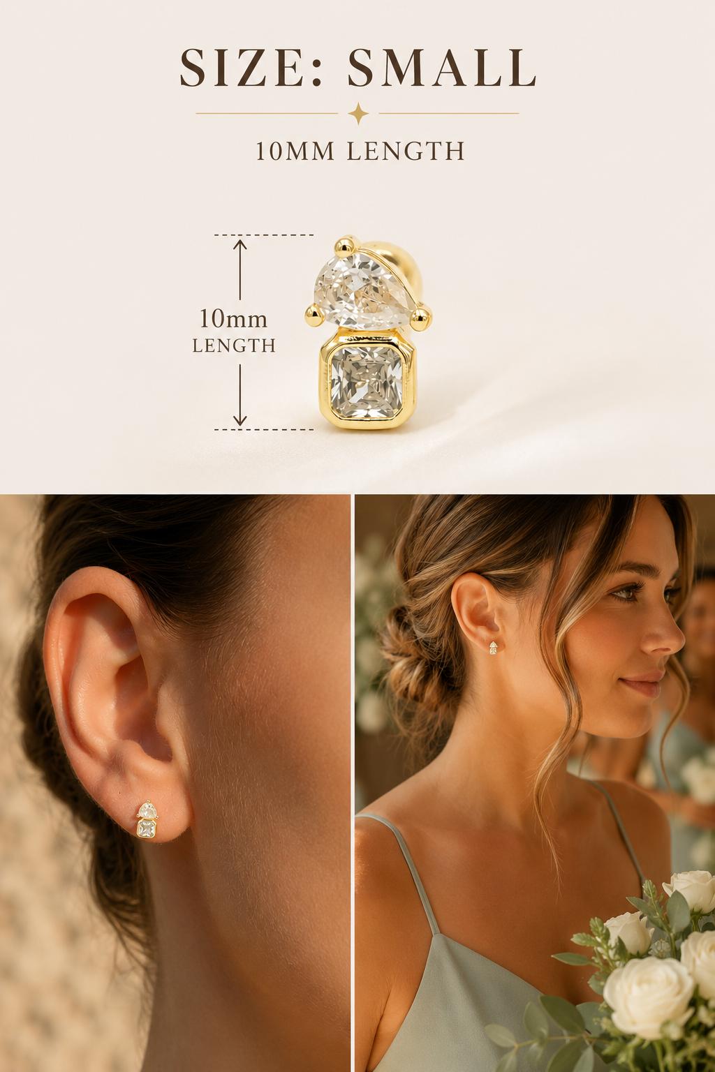 Bridesmaid Gift Earrings Gold CZ Stud Set Bridal Party Jewelry Accessory Wedding Day Elegant Design Teardrop - Includes Pouch