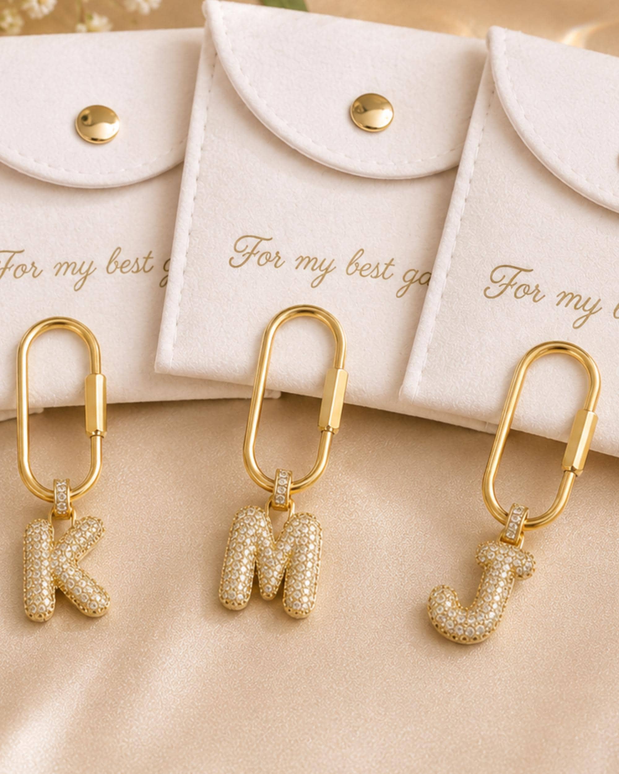Personalized Initial Bag Charm for Bridesmaids, Gold Letter Carabiner Charm, Bridal Party Gift, Purse Accessory