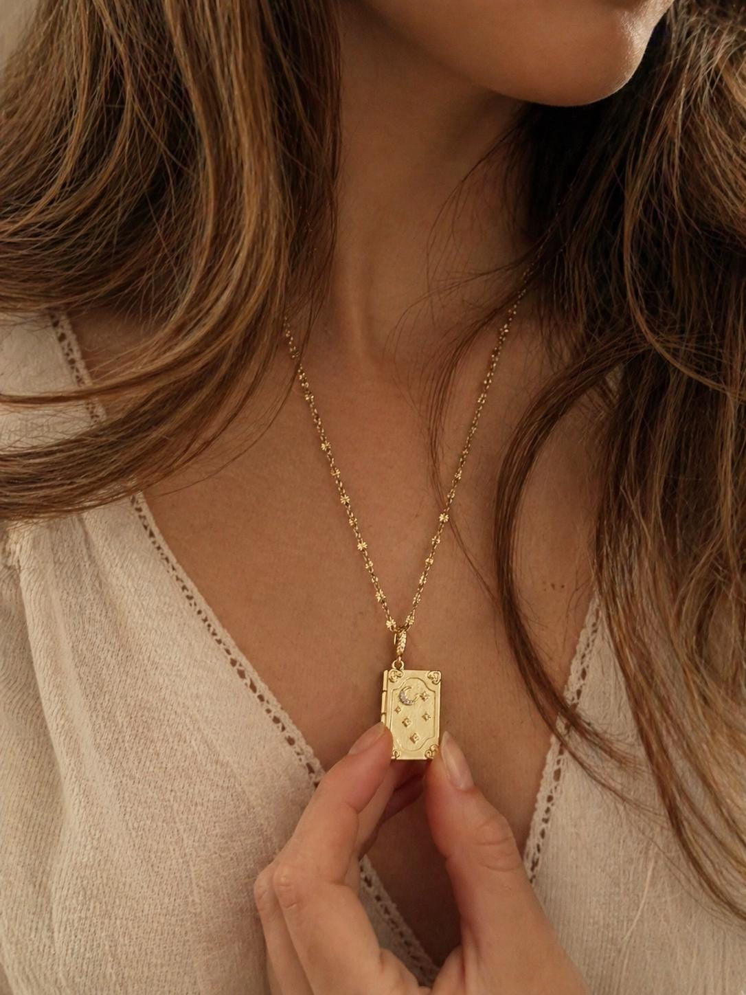 Book Lover Locket Necklace Celestial Book Pendant Gold Secret Quote Jewelry Reader Gift for Her Literary Necklace Aesthetic