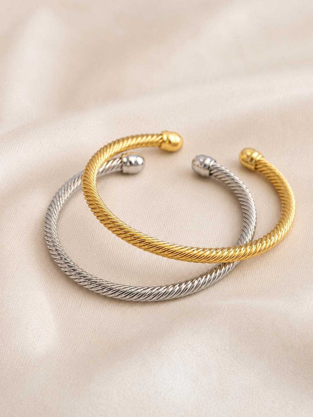Mixed Metal Cuff Bracelet Set, Gold and Silver Minimalist Jewelry, Everyday Luxury Open Bangle for Women, Quiet Luxury Style