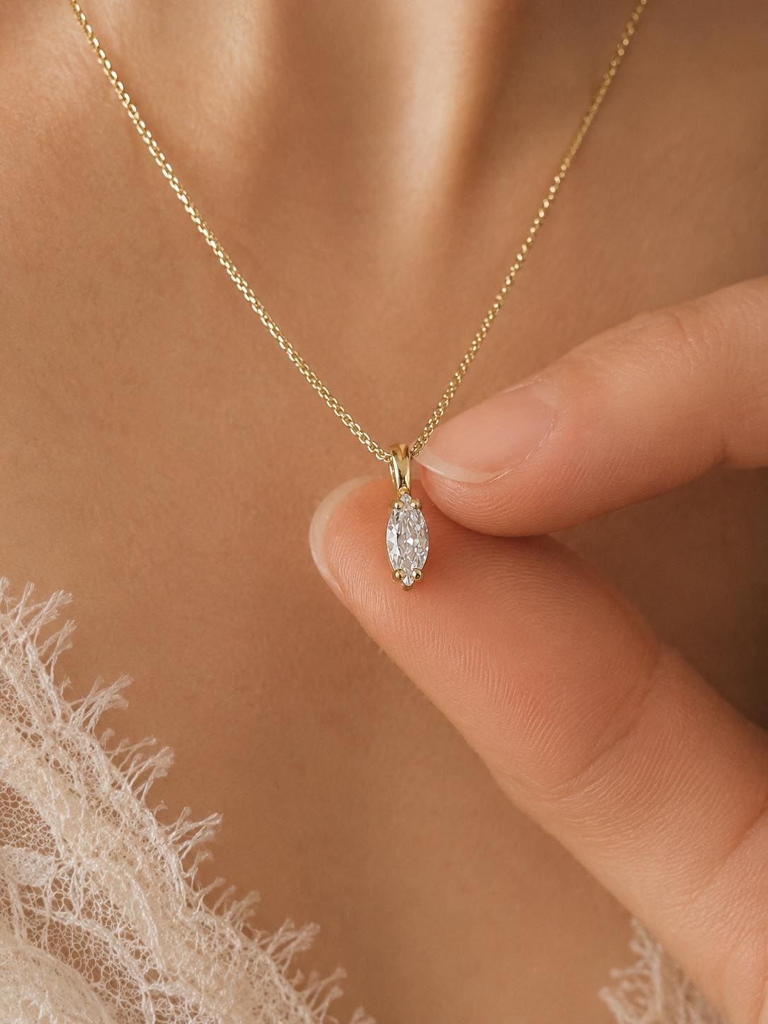Wedding Party Jewelry Matching Bridesmaid Necklace Set Gold Gift Collection Delicate Layered Minimalist Design Cubic Zirconia Pendant Charm Ball Chain Marquise Cut Stone Sparkle Bridal Accessory Perfect Proposal Present Thank You Gift