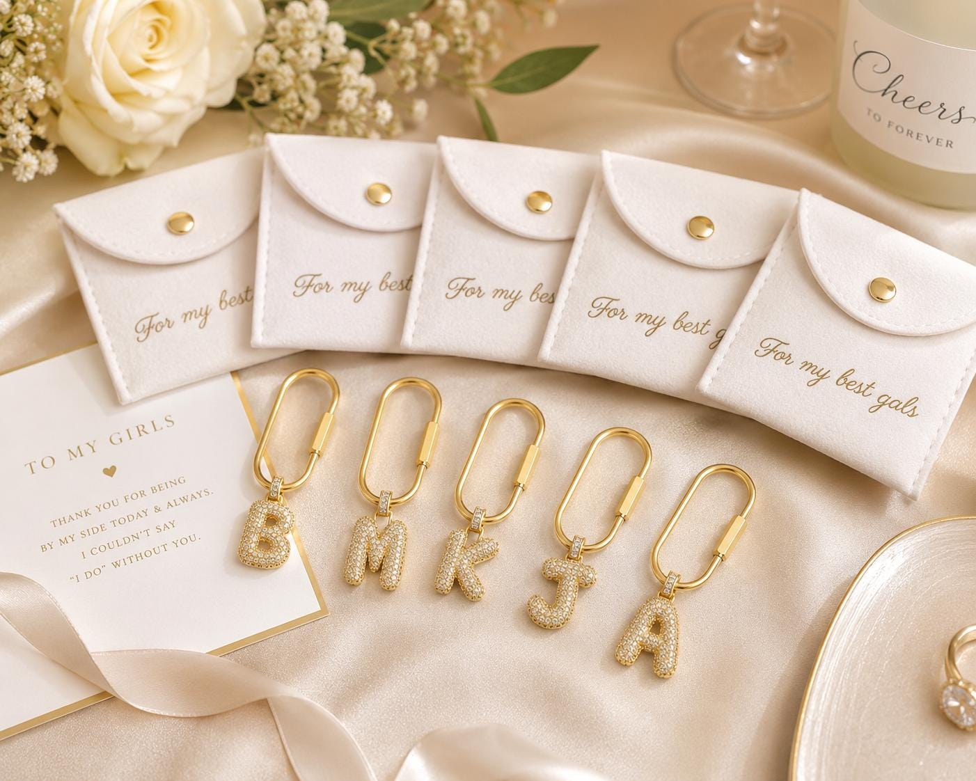Personalized Initial Bag Charm for Bridesmaids, Gold Letter Carabiner Charm, Bridal Party Gift, Purse Accessory