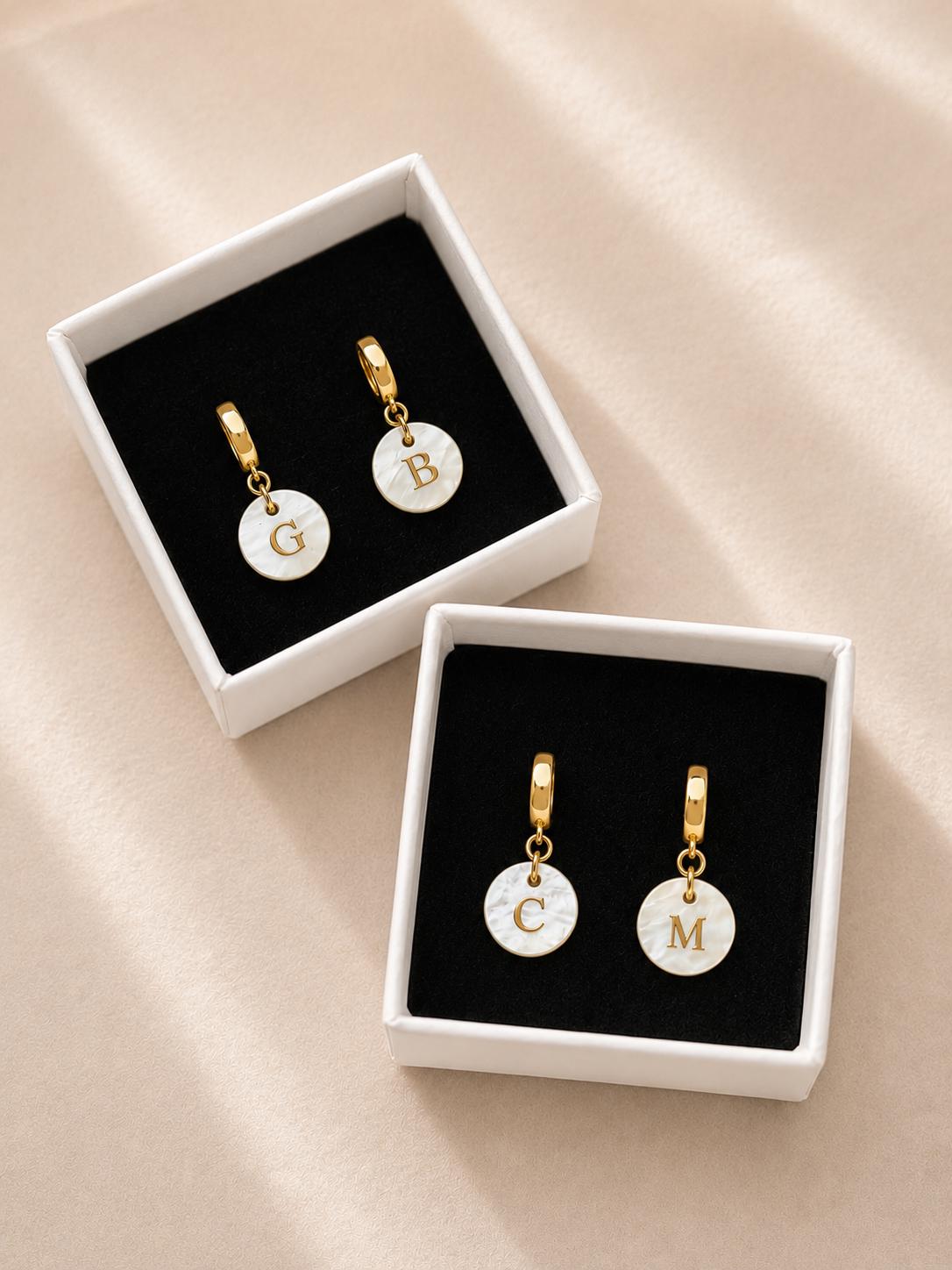 Pearl Initial Earrings for Bridesmaids, Personalized Bridal Party Jewelry, Gold Hoop Letter Earrings, Bridesmaid Proposal Gift