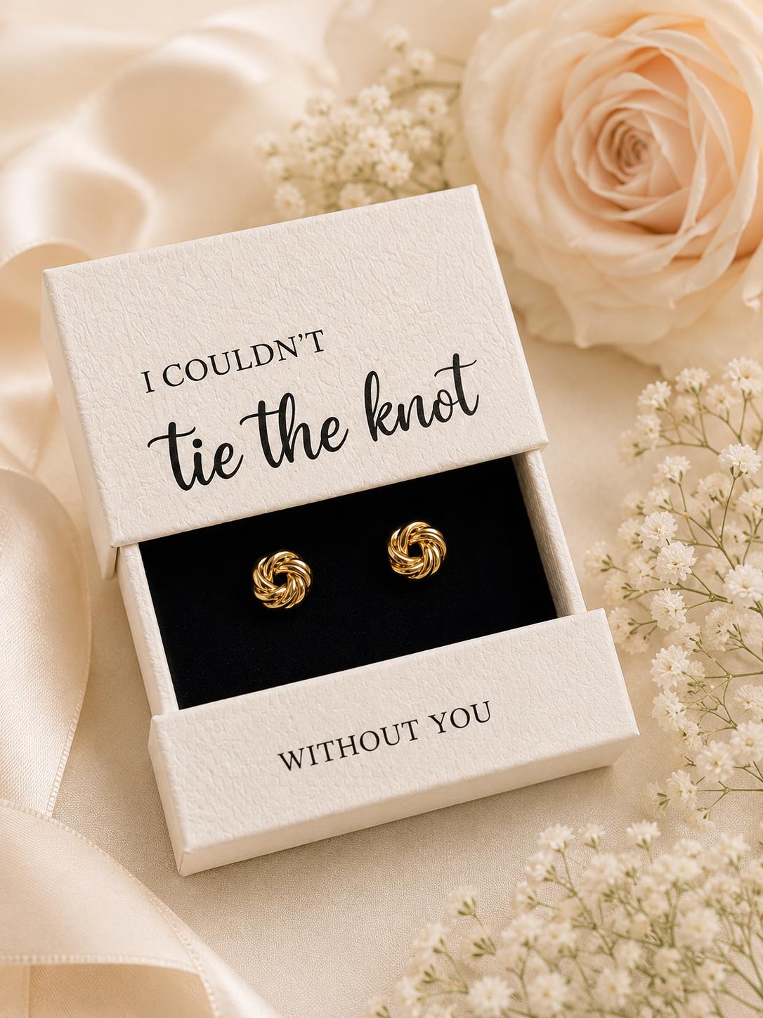 Bridesmaid Knot Earrings, Gold Studs for Bridal Party, Maid of Honor Jewelry, Wedding Day Gift for Bridesmaids