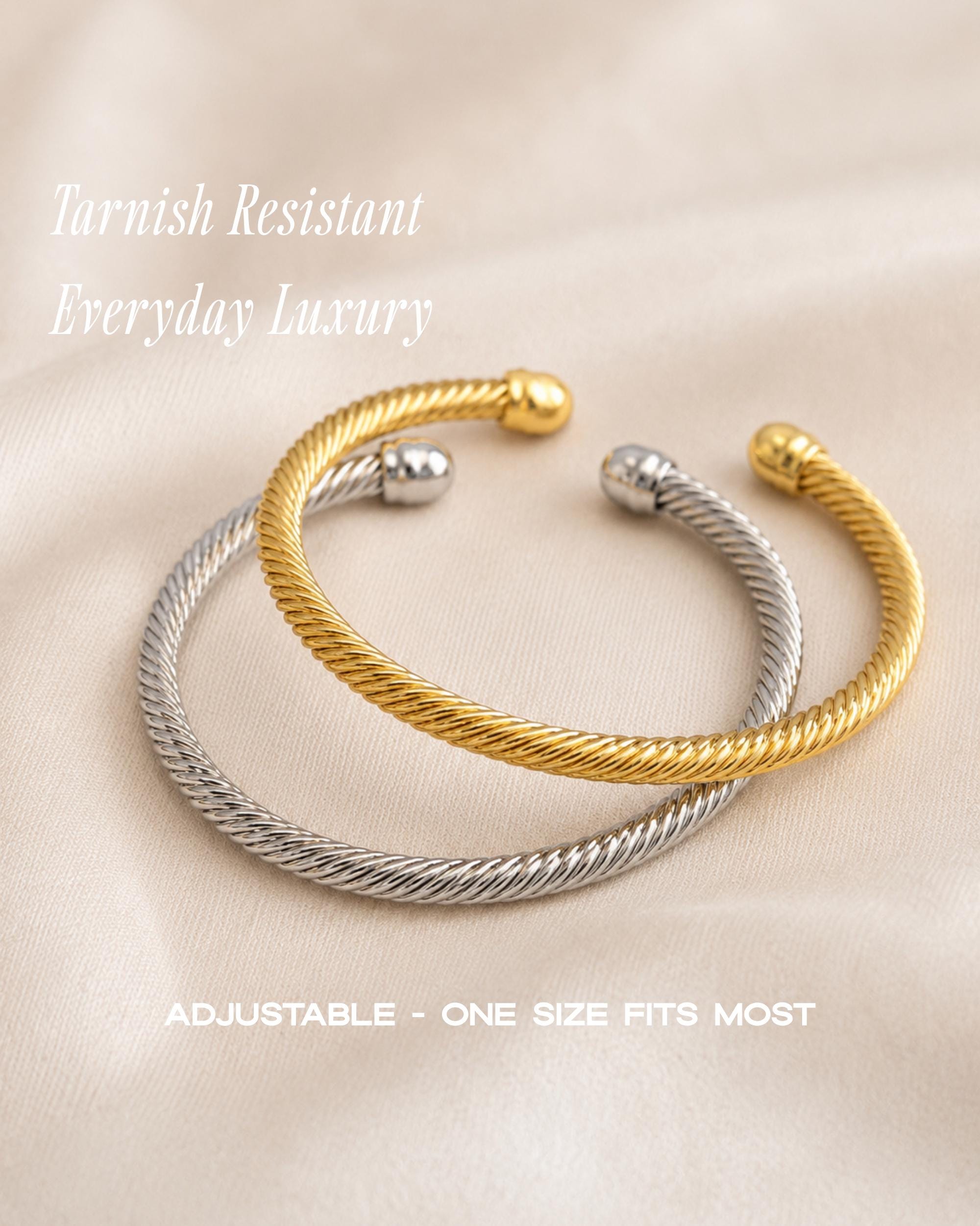 Mixed Metal Cuff Bracelet Set, Gold and Silver Minimalist Jewelry, Everyday Luxury Open Bangle for Women, Quiet Luxury Style