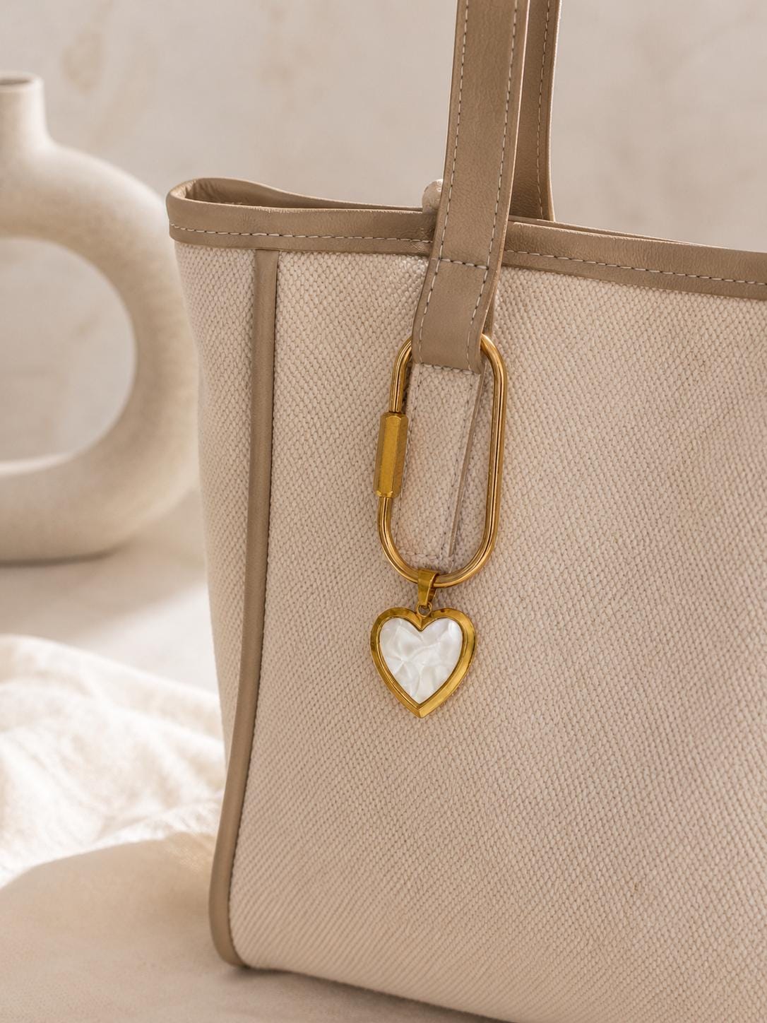 Pearl Heart Locket Bag Charm, Quiet Luxury Purse Accessory, Feminine Handbag Jewelry, Girlfriend Gift