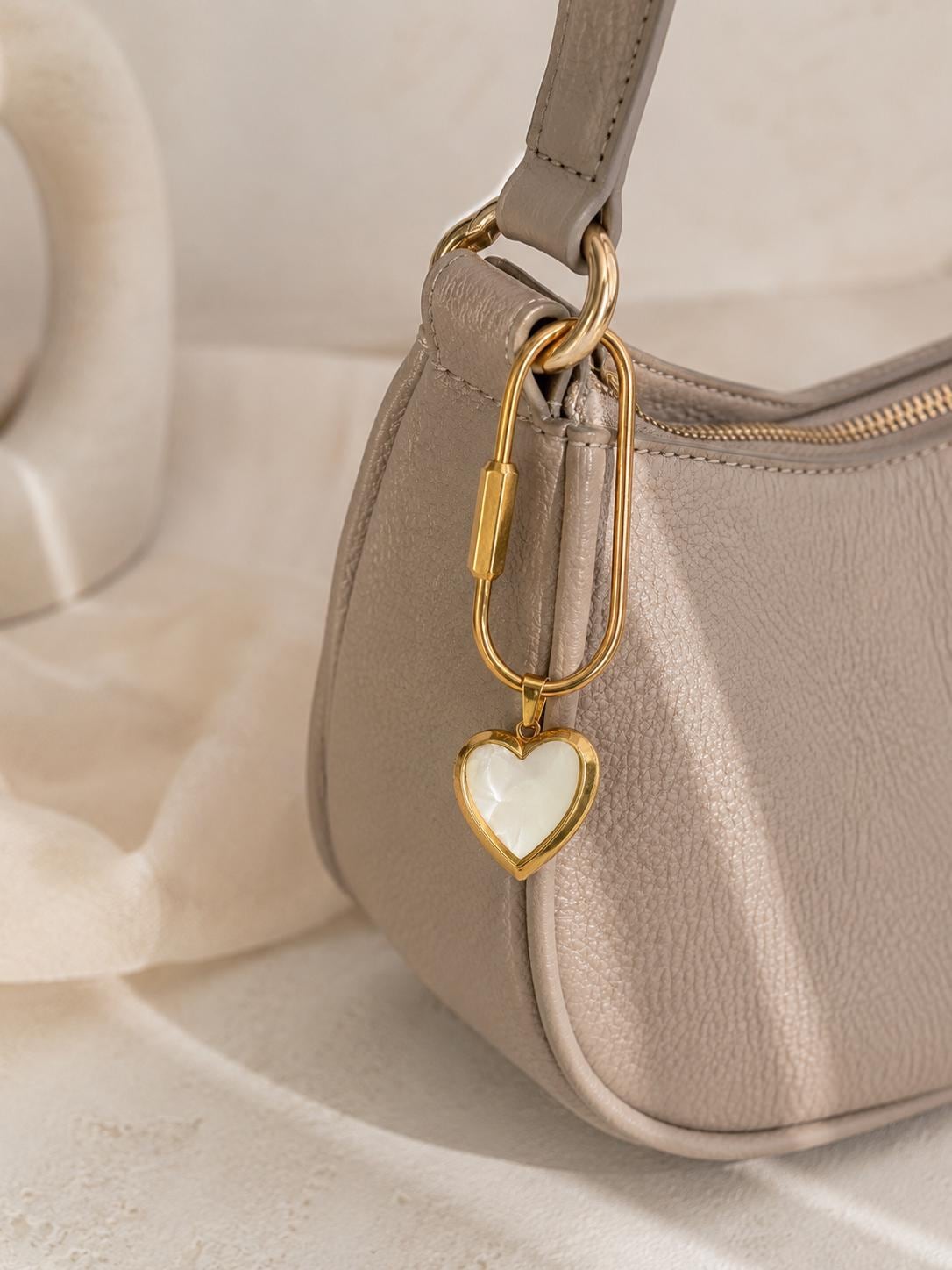 Pearl Heart Locket Bag Charm, Quiet Luxury Purse Accessory, Feminine Handbag Jewelry, Girlfriend Gift