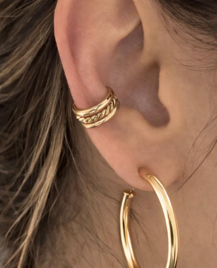 Set of 4 Ear Cuffs Stack Conch Earrings No Piercing Huggie Wire Ear Cuff Sets Non Pierced Gold Filled Never Take Off