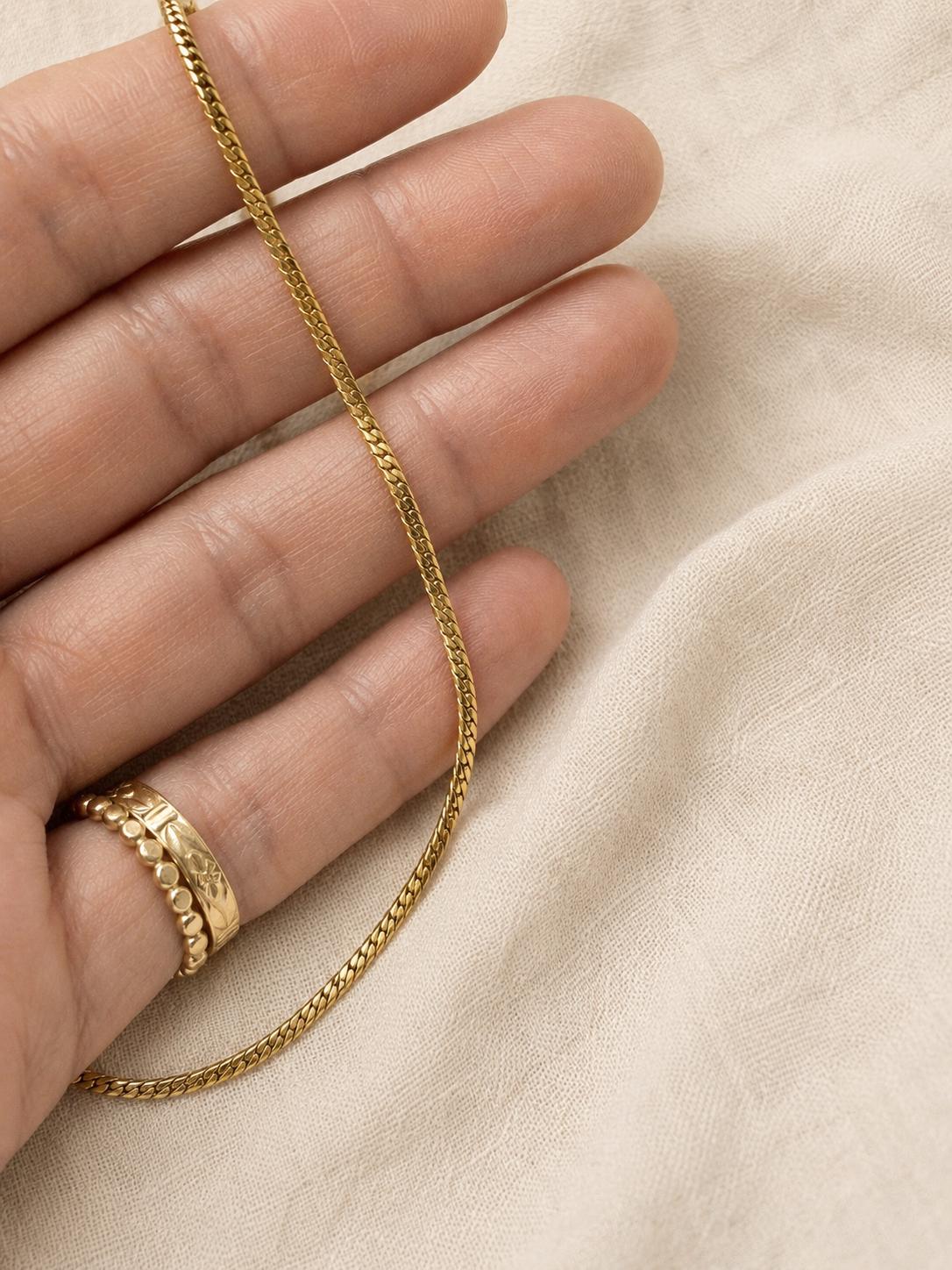 Waterproof Everyday Necklace Dainty Gold Herringbone Chain Never Take Off Jewelry Beach Vacation Layering Necklace