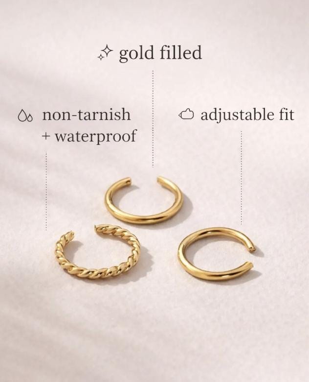 Set of 4 Ear Cuffs Stack Conch Earrings No Piercing Huggie Wire Ear Cuff Sets Non Pierced Gold Filled Never Take Off
